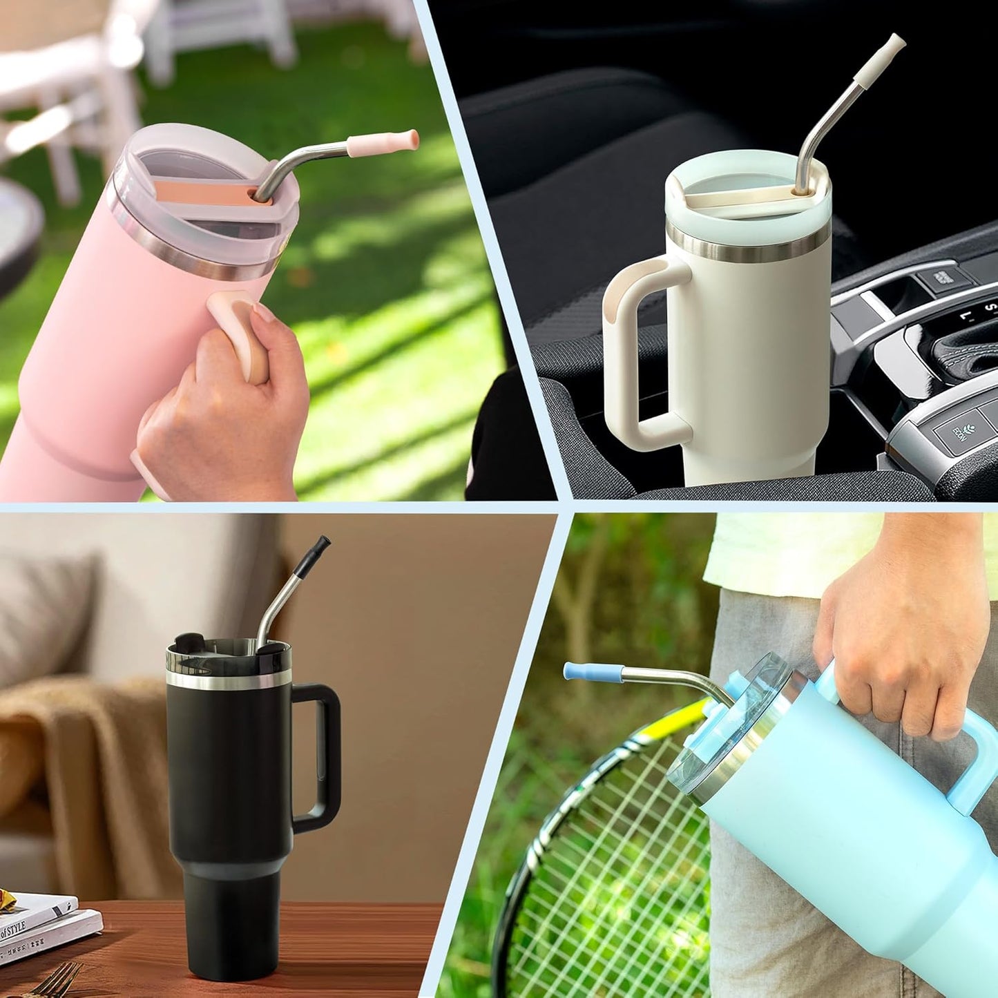 Metal Straws with Silicone Tip for 30 oz Tumbler, Reusable Stainless Steel Straws for Stanley 30 oz Tumbler,3 Bent Tubes & 6 Tips& 1 Cleanr Brush (Pink Dusk)