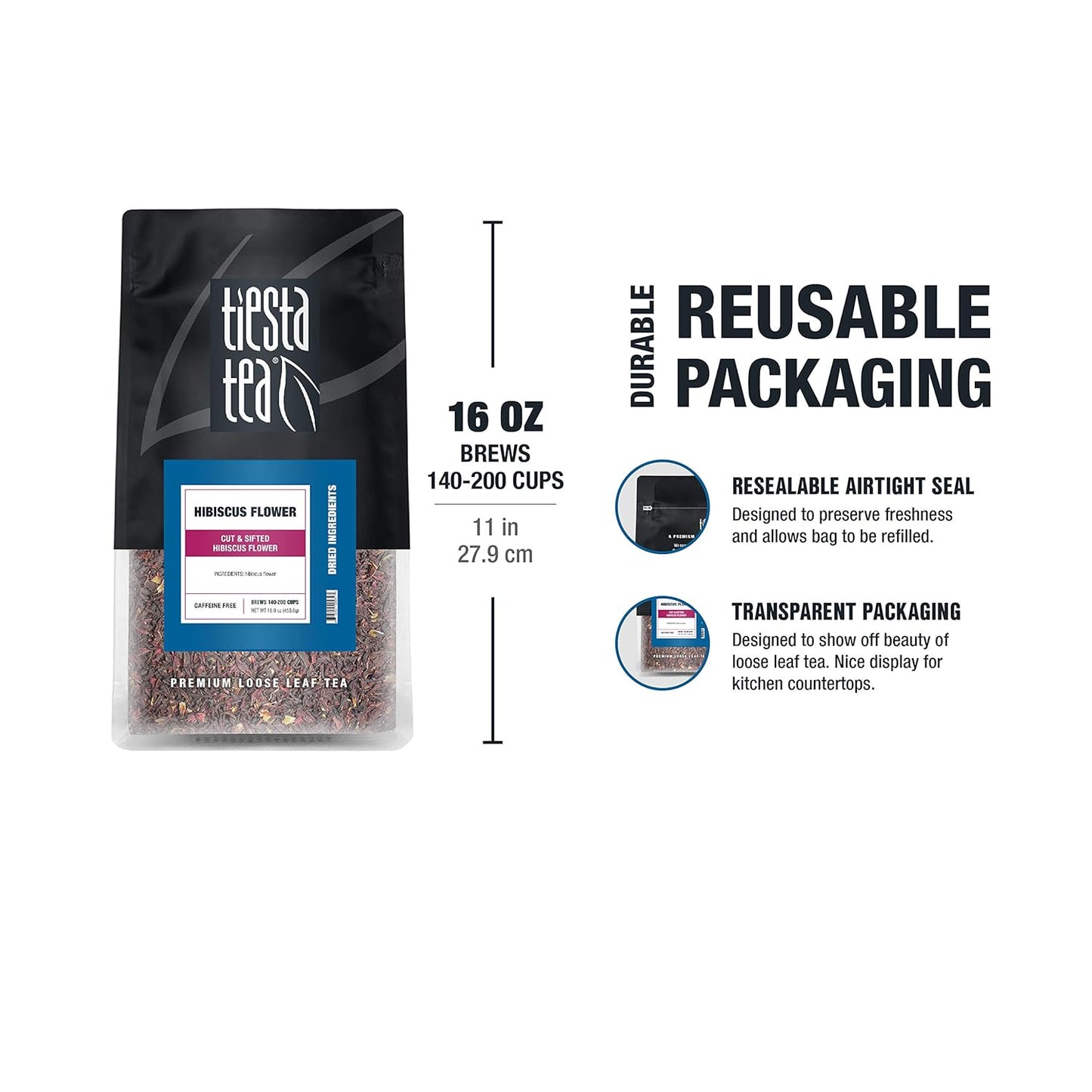 Tiesta Tea - Dried Hibiscus | Loose Leaf | Cut & Sifted Hibiscus Flower | Premium Blend | Non-Caffeinated | Make Hot or Iced & Brews Up to 200 Cups | 16 Ounce Resealable Bulk Pouch