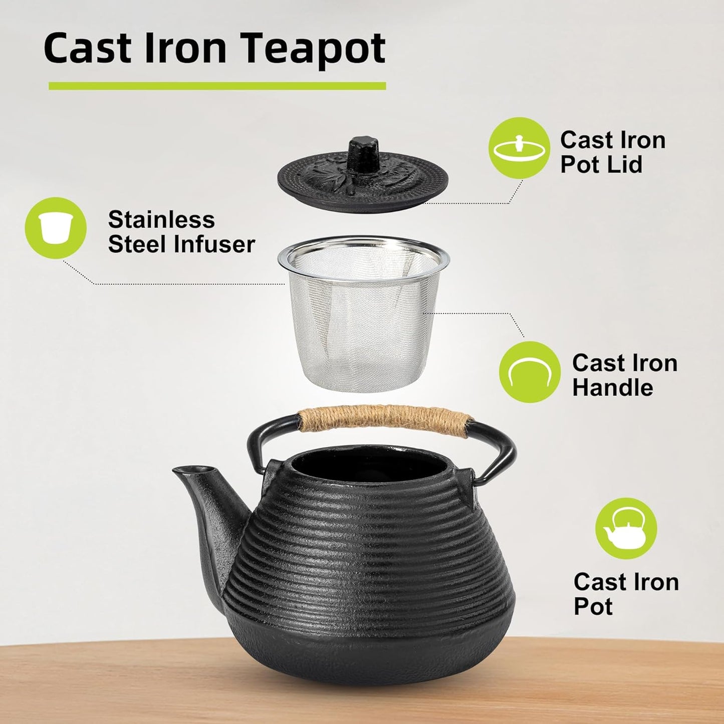 suyika Japanese Tetsubin Tea Kettle Cast Iron Teapot with Stainless Steel Infuser 30 oz/900 ml