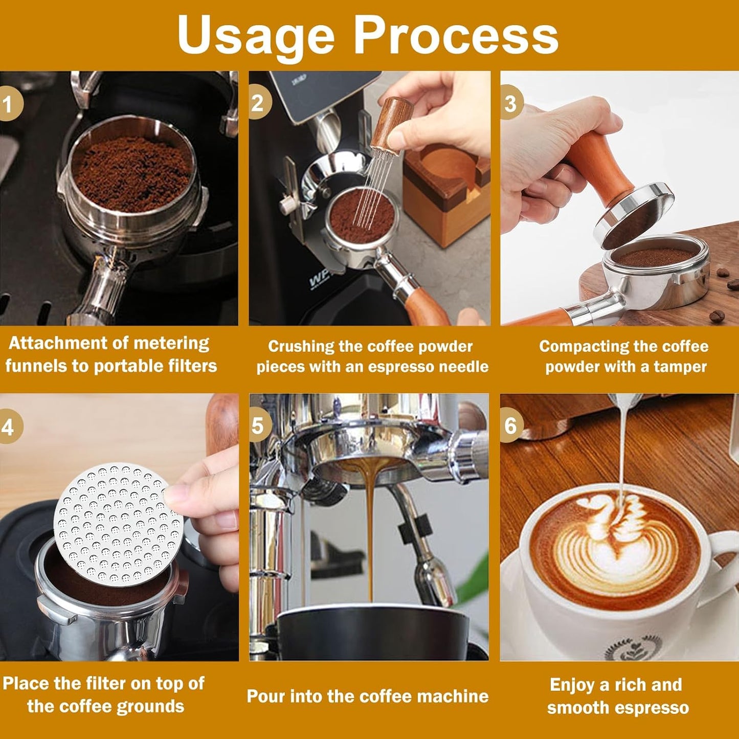 53mm Espresso Accessories Kit,Wdt Tool Espresso,Solid Espresso Tamper,Coffee Puck Screen and Dosing Funnel,Silicone Tamper Mat,0.4mm Stainless Steel 6pin Espresso Stirrer,Barista Tools Espresso Kit