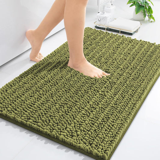 Arotive Luxury Chenille Bathroom Rug Mat, Extra Soft Thick Absorbent Shaggy Bath Rugs, Non-Slip Machine Wash Dry, Plush Bath Mats for Bathroom, Shower and Tub, 24x16, Willow Green