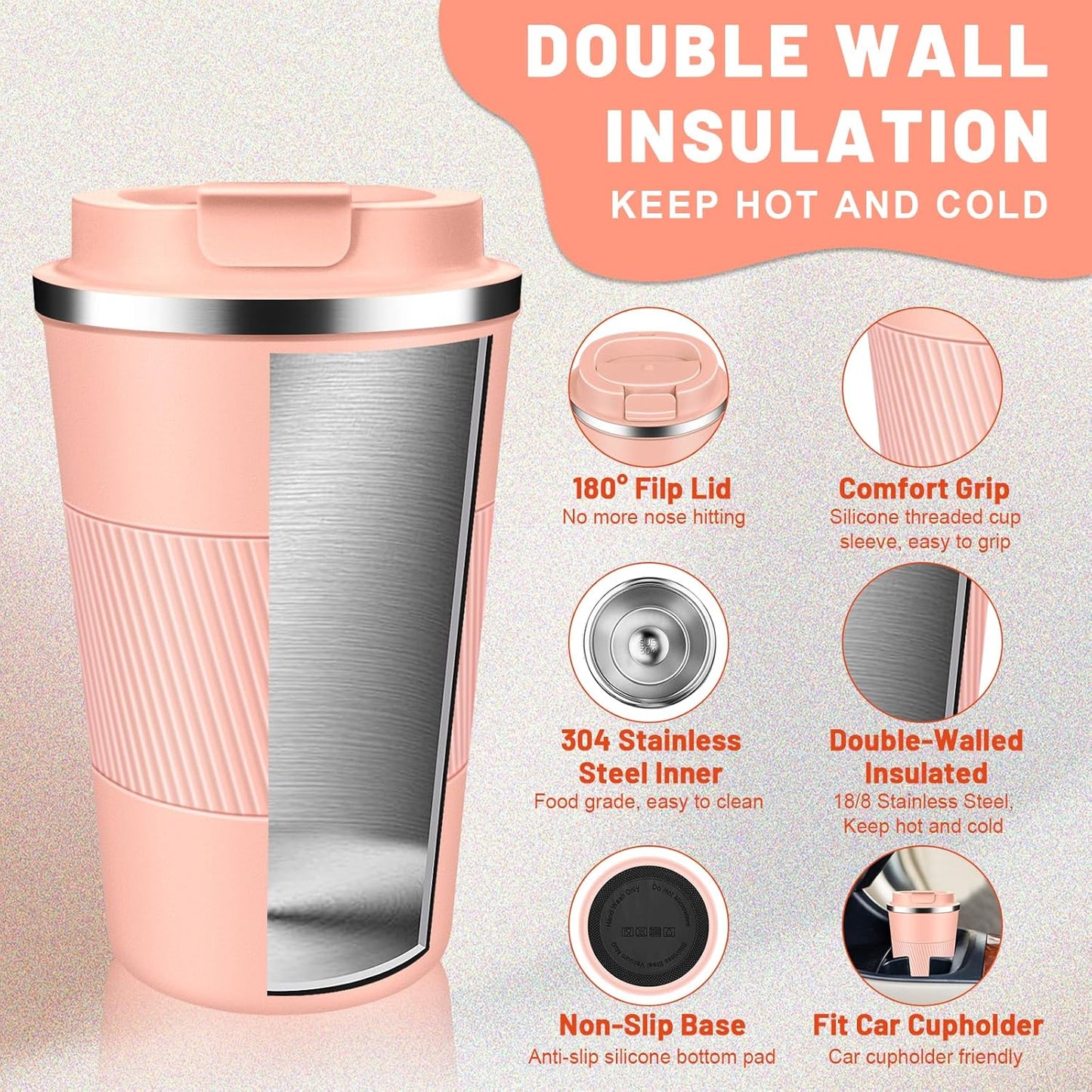 Insulated Coffee Tumblers with Flip Lid 12oz / 17oz, Stainless Steel Travel Coffee Mug Leak Proof, Vacuum Insulated Coffee Mug Reusable Cup, Keeps Cold and Hot for Coffee Tea