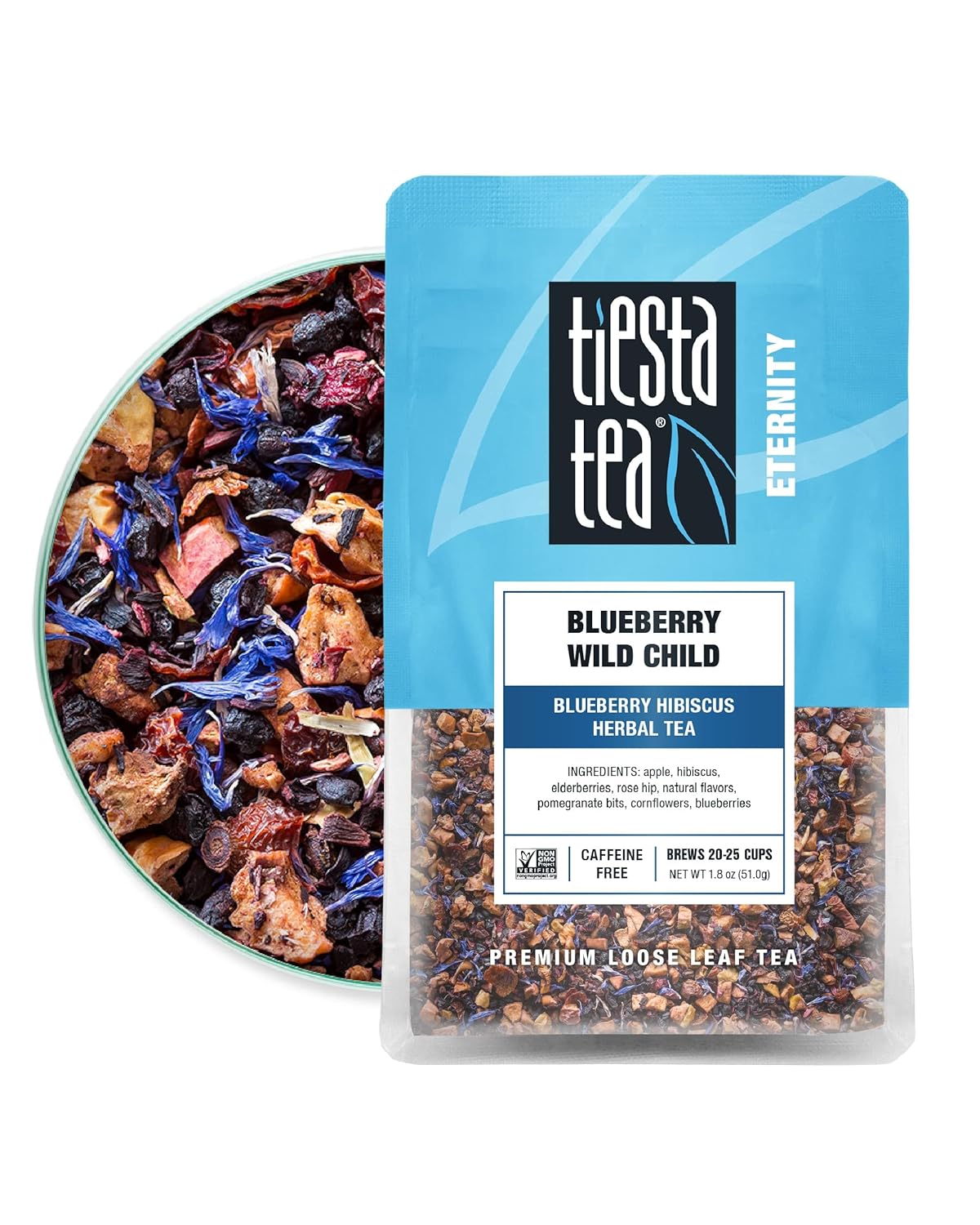 Tiesta Tea Blueberry Wild Child, Loose Leaf, Blueberry Hibiscus Herbal Tea, Premium Non-Caffeinated Fruit Blend, Make Hot or Iced & Brews Up to 25 Cups, 1.8 Ounce Resealable Pouch