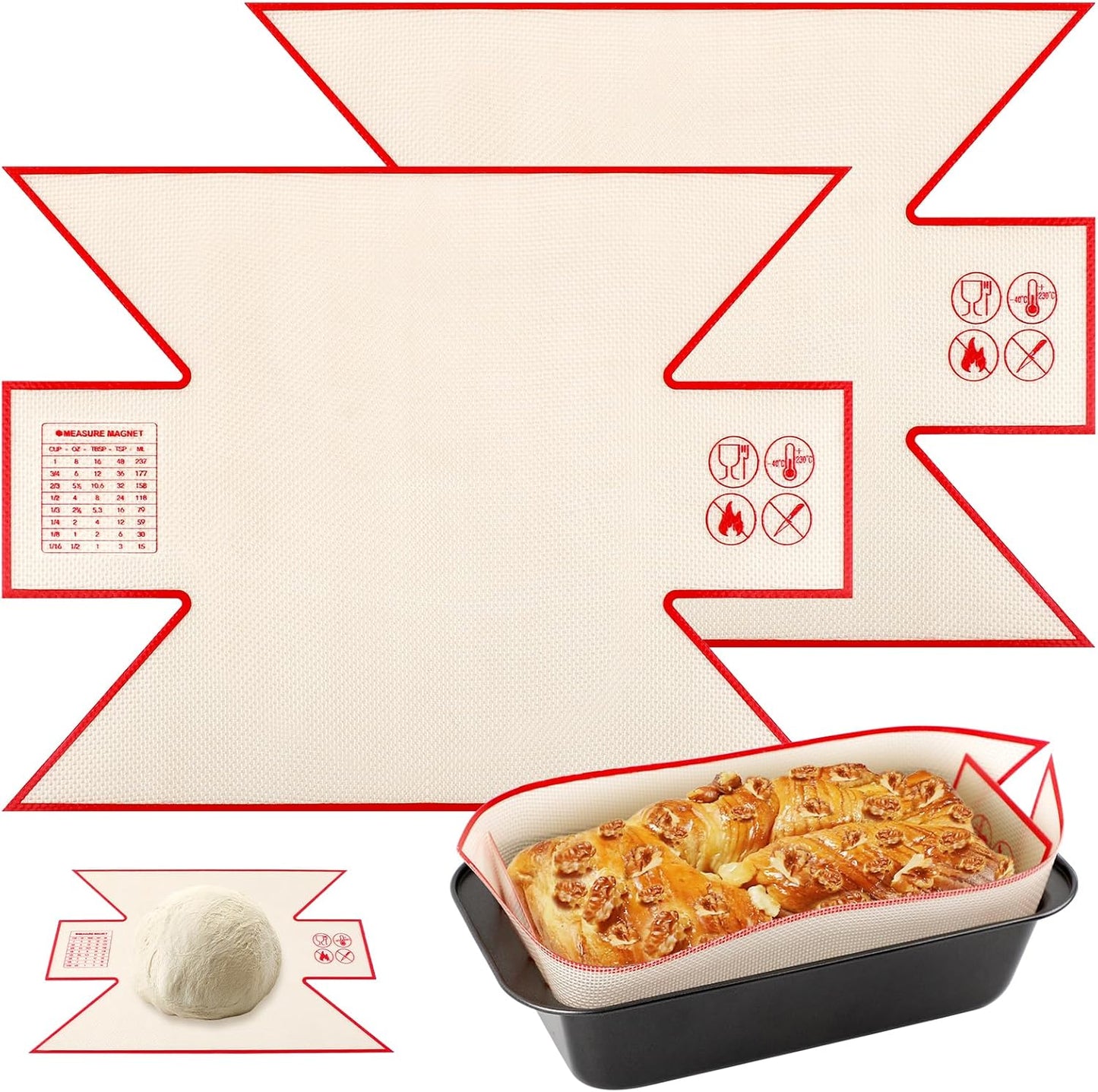 2Pcs Silicone Bread Loaf Pan Liners, Extra Thick Silicone Baking Mat for Dutch Oven, Non-Slip & Easy Clean Reusable Sourdough Bread Baking Supplie - For Bread, Cookies, Pastry (red)