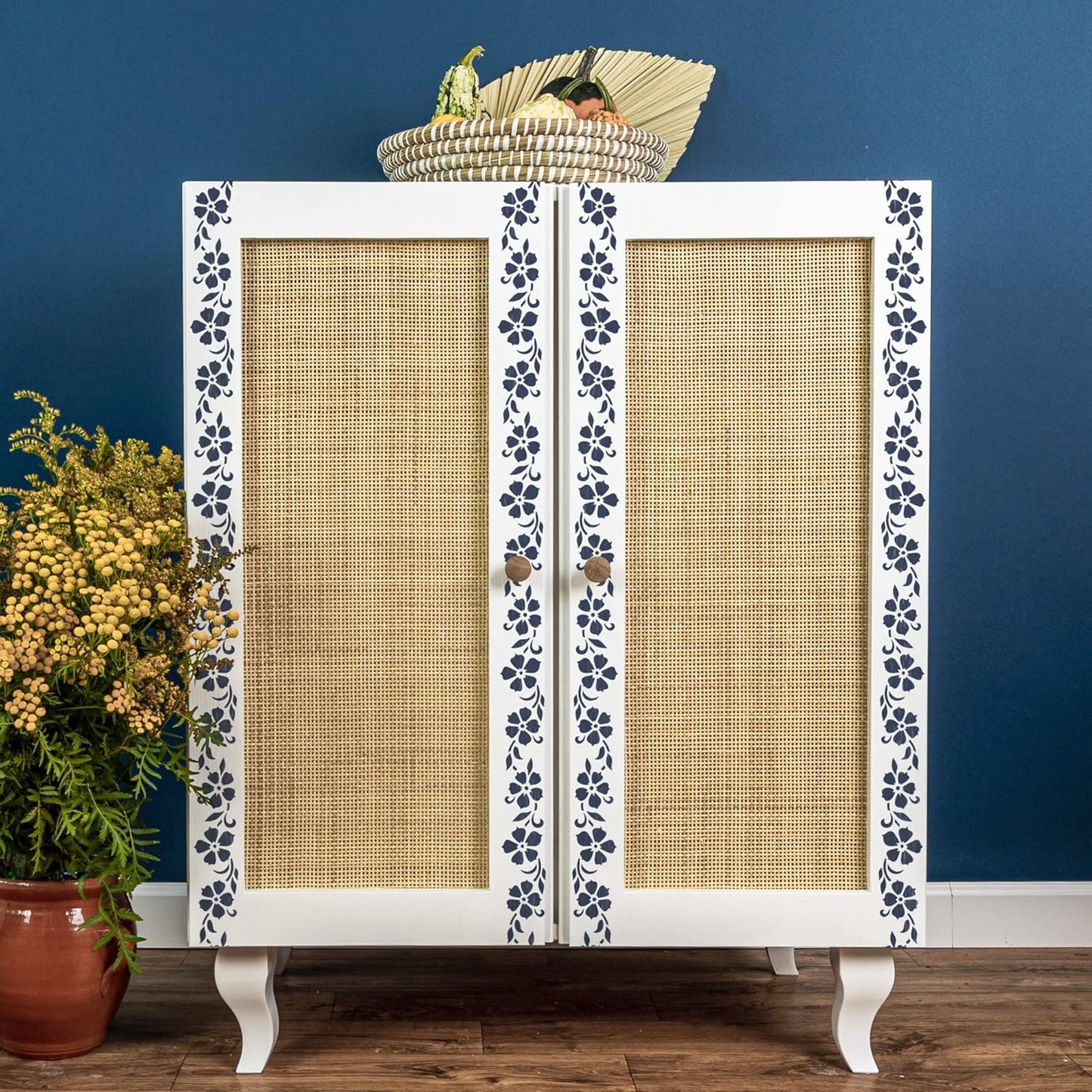 NAKLEO Painting Stencil for Crafts A4 8.3” x 11.8”, Flowers Mini Border Pattern, Reusable Plastic DIY & Scrapbooking Drawing Template, Decoupage Art Home Decor, Wall Wood Fabric Furniture