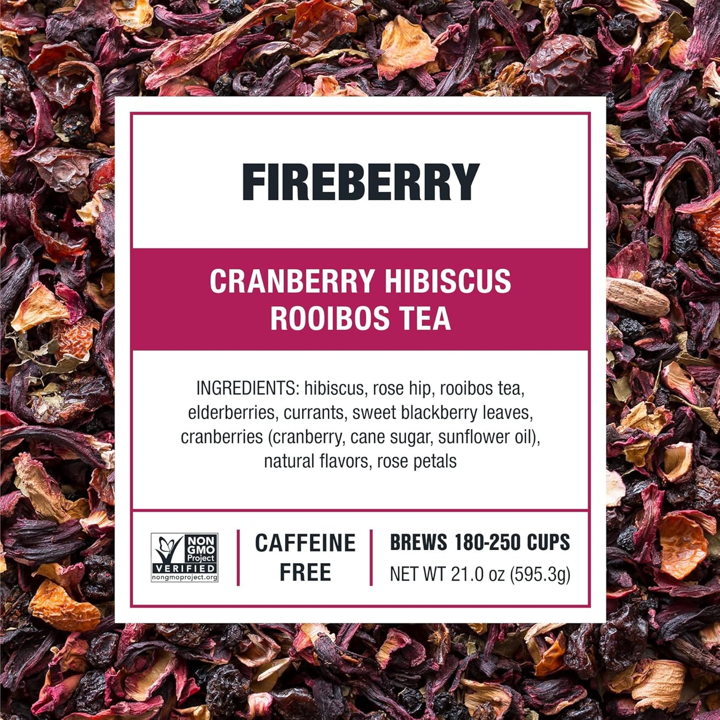 Tiesta Tea - Fireberry Cranberry Hibiscus Loose Leaf Tea, Premium Caffeine-Free Rooibos Blend, Brew Hot or Iced, Makes Up to 250 Cups, 16oz Bulk Pouch & 5oz Refillable Tin Set