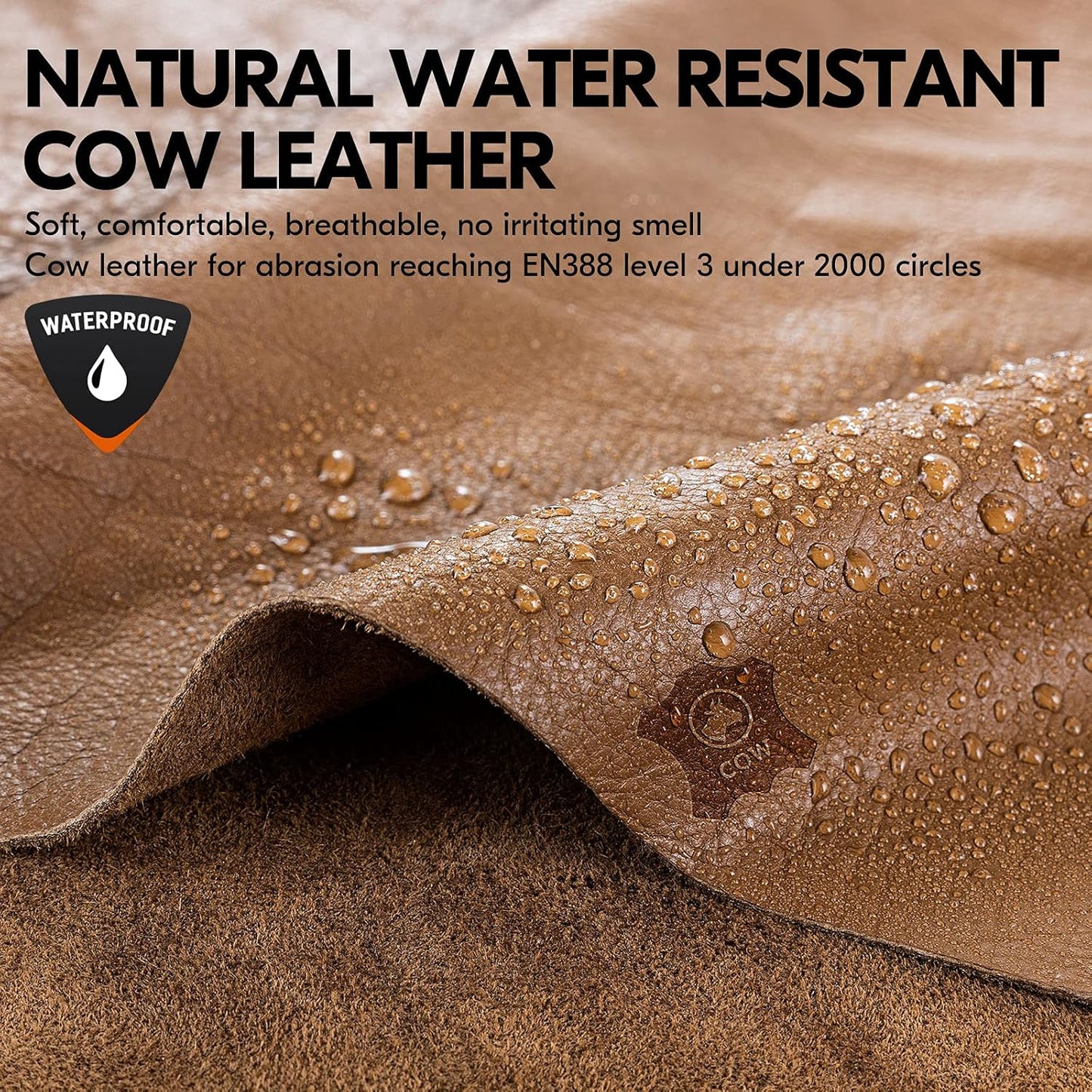 Vgo... 1-Pair Unlined Safety Cow Grain Leather Work Gloves Men, Rigger Gloves, Builder Gloves, Water Resistant, Palm Patched (Size XL, Brown, CA9597WP)