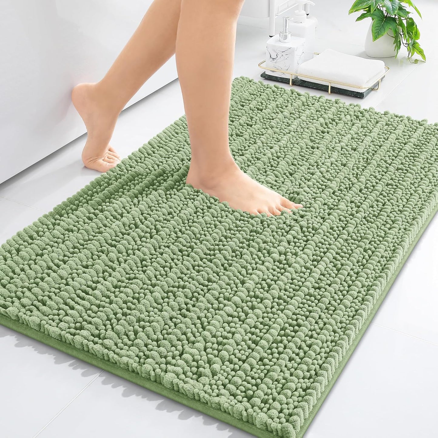 Arotive Luxury Chenille Bathroom Rug Mat, Extra Soft Thick Absorbent Shaggy Bath Rugs, Non-Slip Machine Wash Dry, Plush Bath Mats for Bathroom, Shower and Tub, 36x24, Sage Green