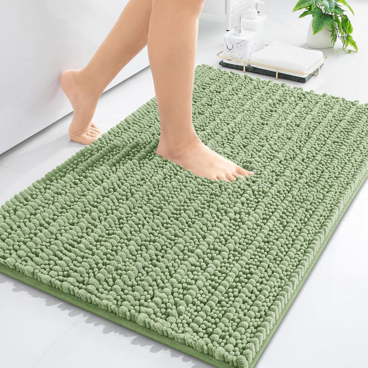Arotive Luxury Chenille Bathroom Rug Mat, Extra Soft Thick Absorbent Shaggy Bath Rugs, Non-Slip Machine Wash Dry, Plush Bath Mats for Bathroom, Shower and Tub, 30x17, Sage Green