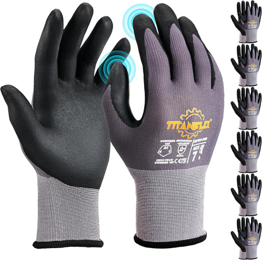 TitanFlex Work Gloves Microfoam Nitrile Coated Men Women, Safety Warehouse Gloves with Grip, Touchscreen, Seamless Knit Nylon