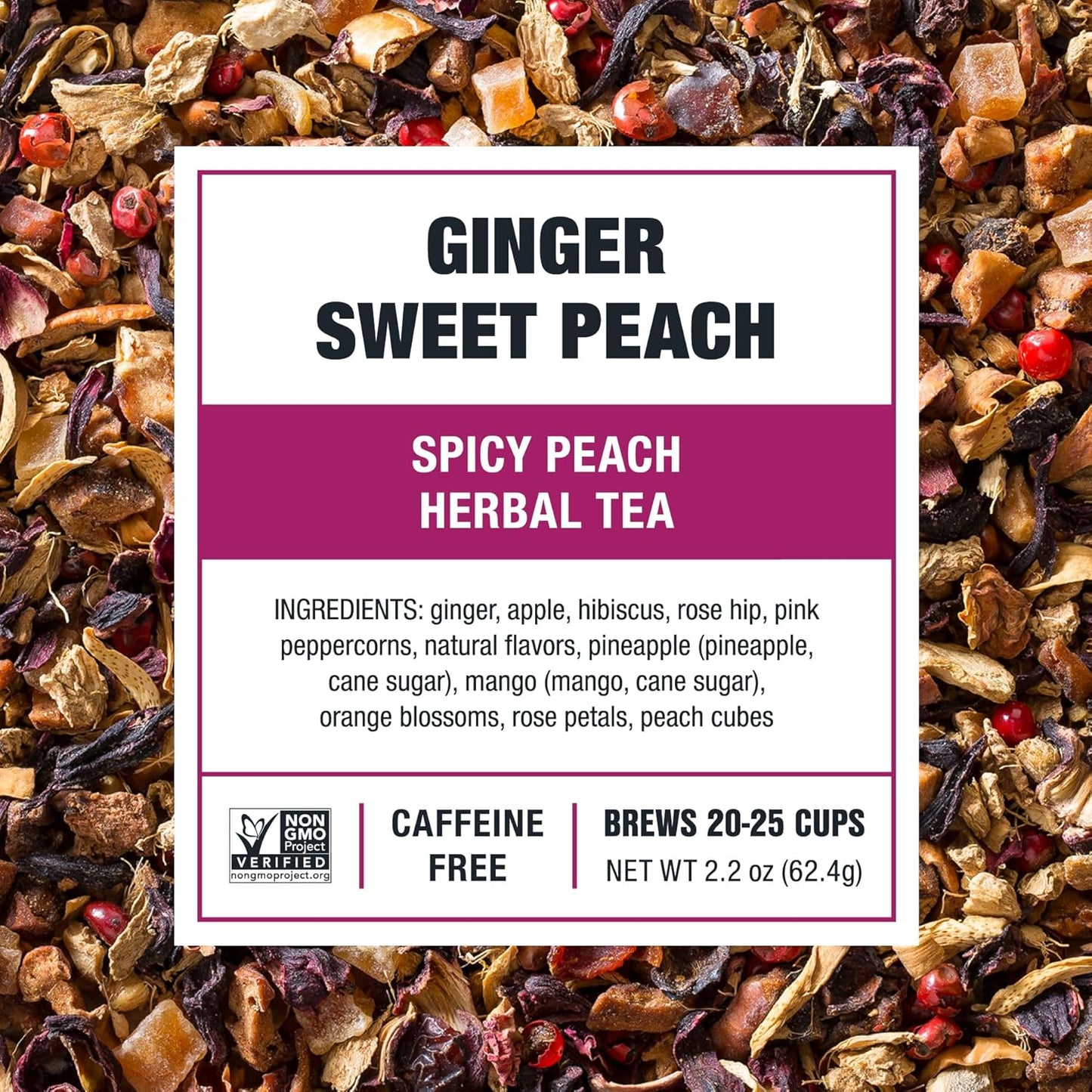 Tiesta Tea - Ginger Sweet Peach, Loose Leaf, Spicy Peach Herbal Tea, Non-Caffeinated Tranquility Blend, Bulk Herbal Leaves with Hibiscus & Cane Sugar, 25 Cups, 2.2 Ounce Resealable Pouch