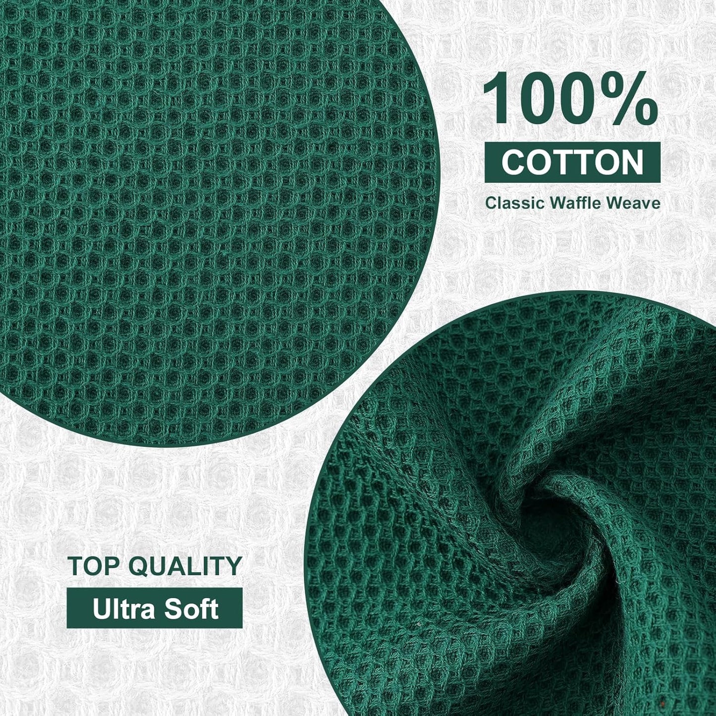 Kitinjoy 100% Cotton Kitchen Dish Cloths, 12 Pack Waffle Weave Ultra Soft Absorbent Dish Towels for Drying Dishes Quick Drying Kitchen Towels Dish Rags, 12 X 12Inch, Dark Green