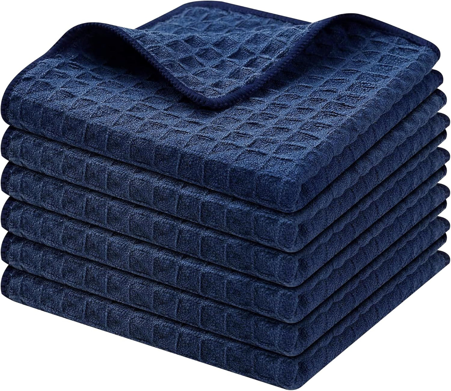Homaxy Microfiber Waffle Weave Kitchen Dish Cloths, 12 x 12 Inch Ultra Absorbent and Solid Color Dish Towels for Kitchen Fast Drying Dishcloth for Washing Dishes, 6 Pack, Navy Blue