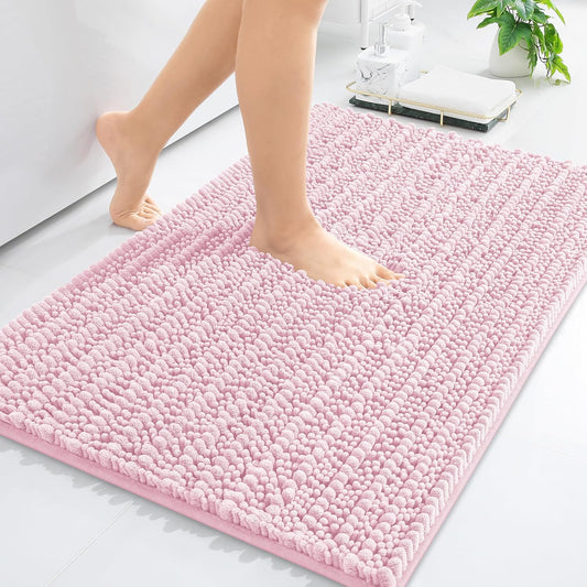 Arotive Luxury Chenille Bathroom Rug Mat, Extra Soft Thick Absorbent Shaggy Bath Rugs, Non-Slip Machine Wash Dry, Plush Bath Mats for Bathroom, Shower and Tub, 34x21, Pink
