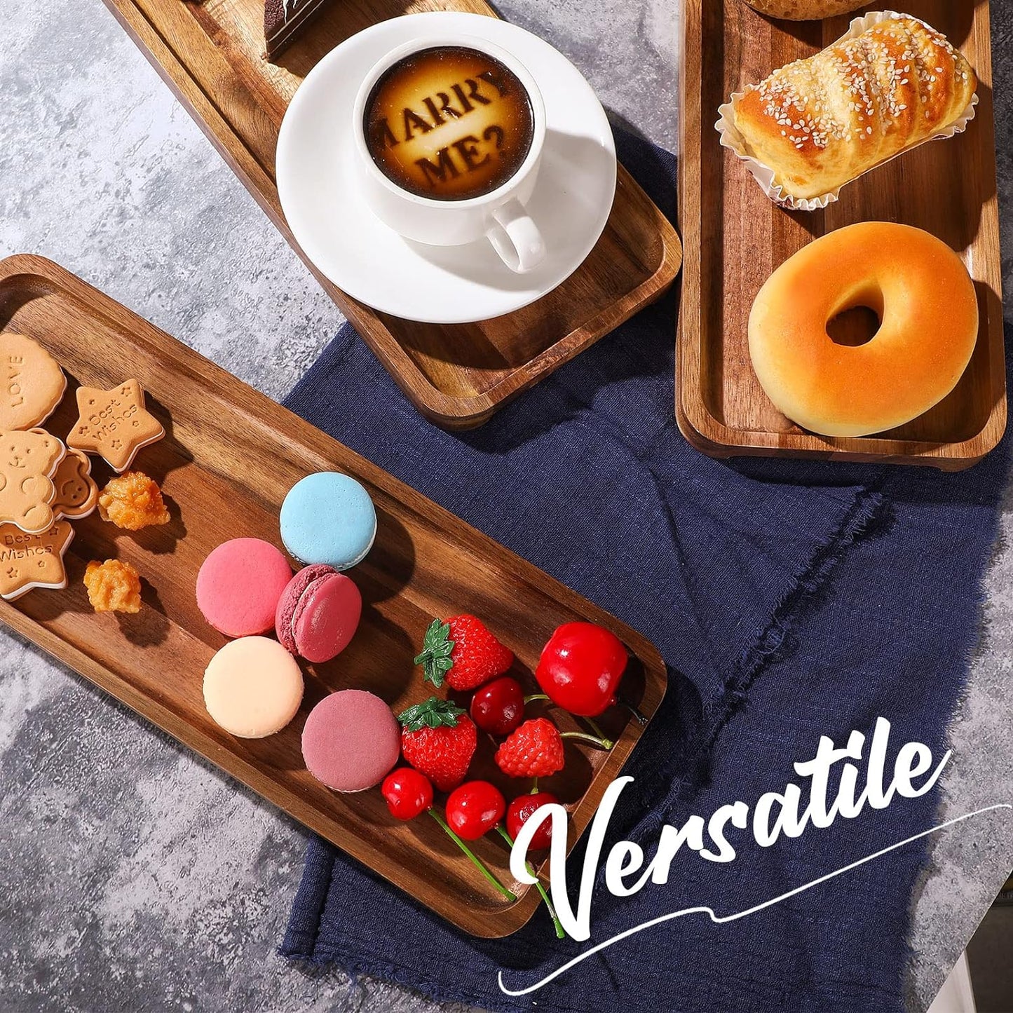 Roowest 5 Pack Solid Acacia Wood Serving Trays for Laser Engraving Rectangular Wooden Board for Food Appetizer Serving Tray Plates for Vegetables Fruit Cheese Housewarming Gifts(16 x 6.5 Inch)