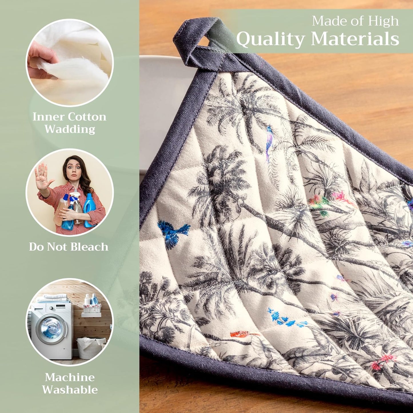 Maison d' Hermine Pot Holders 100% Cotton Heat Resistant Potholders 8" x 8" Hot Pads with Loop BBQ, Cooking, Baking, Grilling, Kitchen, Handling Hot Pans (Pack of 1, Amazonia)