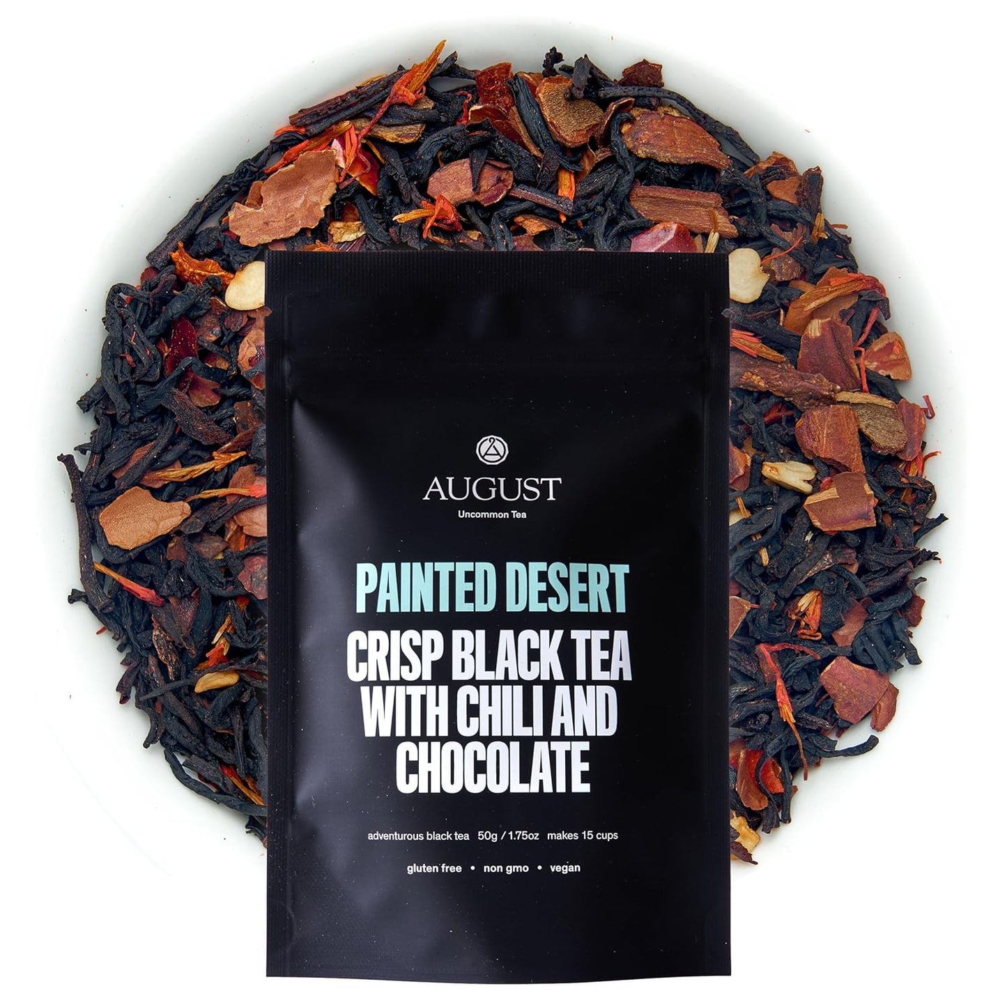 August Uncommon Painted Desert Black Tea – Spicy and Rich Blend with Notes of Mexican Chili, Cinnamon, and Dark Cocoa – Loose Leaf Tea Caffeinated for Daily Enjoyment in a Resealable Pouch (1.75oz)