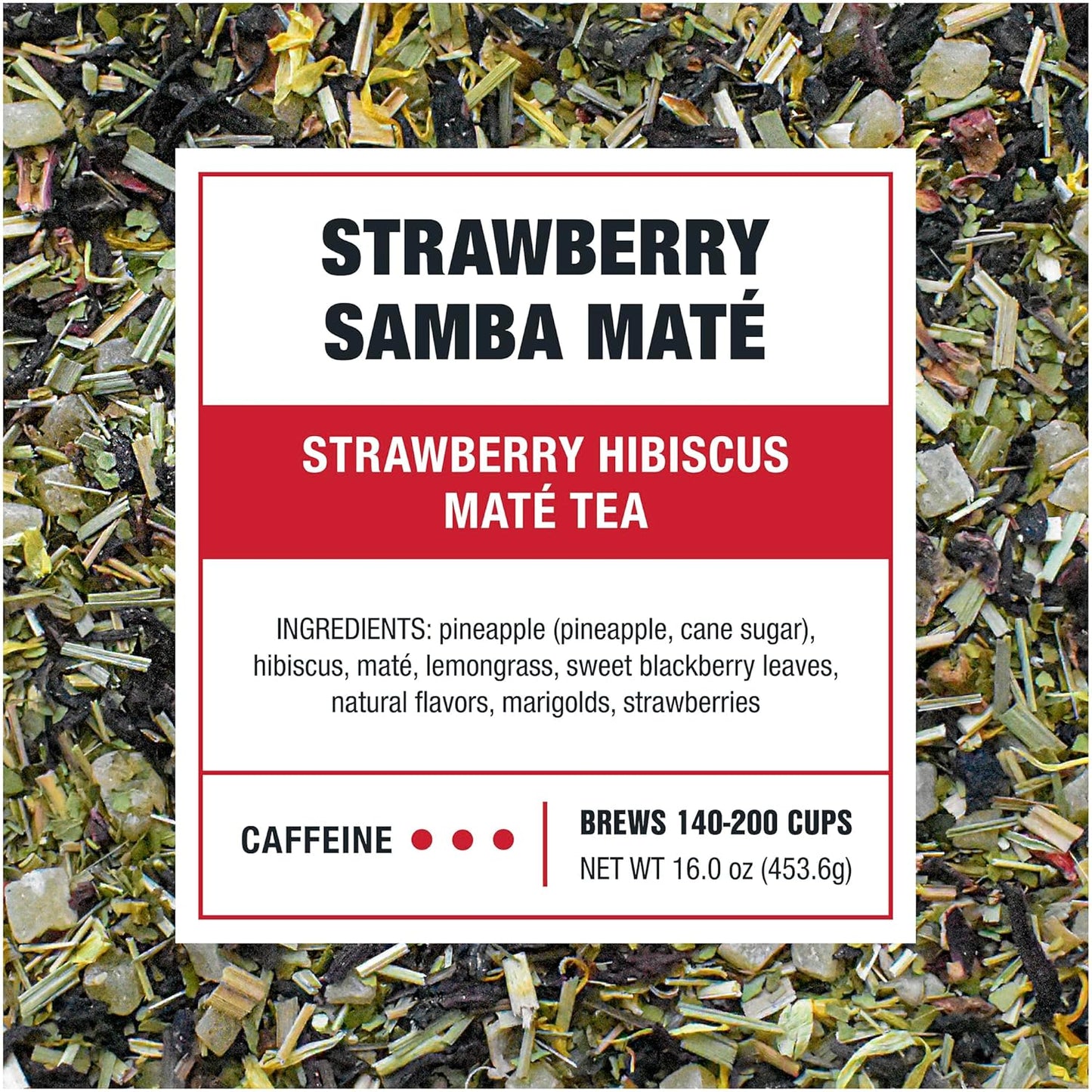Tiesta Tea - Strawberry Samba Mate, Loose Leaf, Strawberry Hibiscus Mate Tea, High Caffeinated Fruit Blend, Make Hot or Iced Up to 200 Cups, 16oz Resealable Bulk Pouch