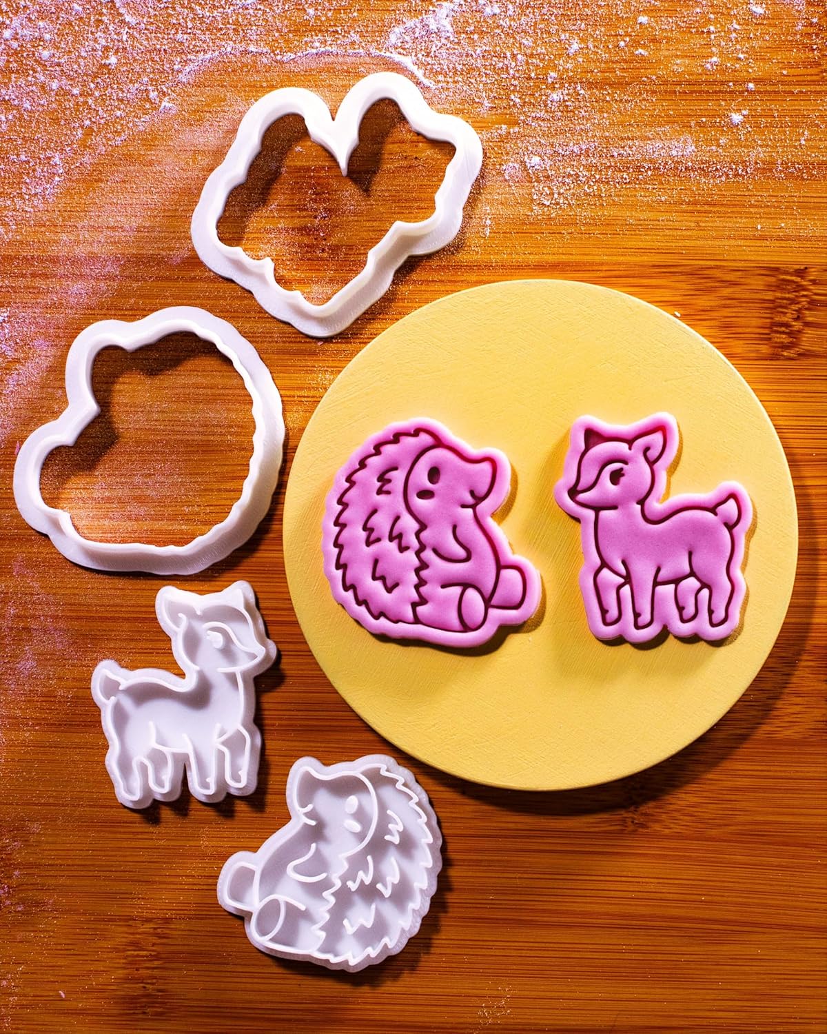 BAKERLOGY Forest Friends - Mini 2" Cookie Cutter & Stamp Set - Fawn & Hedgehog Design for Easter & Woodland Spring Cookies, Cupcakes & Fondant Decorations