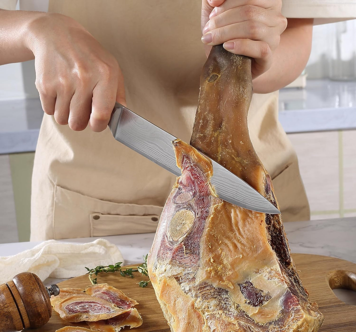 PAUDIN Carving Knife 8 inch, Ultra Sharp Brisket Slicing Knives, Premium Meat Cutting Knives German Stainless Steel, BBQ Knife with Ergonomic Handle, for Slicing Roast, Meats and Vegetables