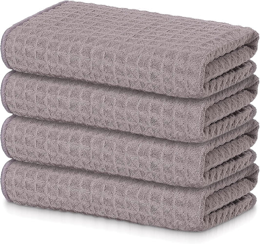 Homaxy Microfiber Waffle Weave Kitchen Towels, 16 x 28 Inch Ultra Absorbent and Solid Color Dish Towels, 4 Pack, Coffce