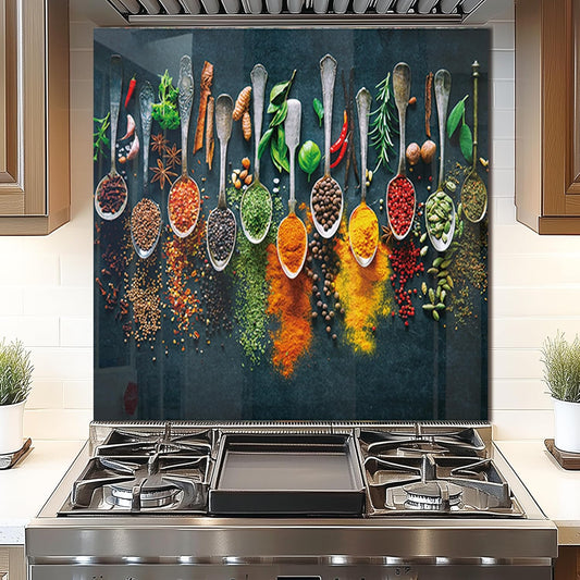 DAIFURONGE Spice Tempered Glass Backsplash For Kitchen Behind Stove,Stove Backsplash Top Cover,Easy to Clean Glass Splashback, Sink Cover Splash Guard,Home Kitchen Wall Decor (30"x30"(76.2x76.2cm))