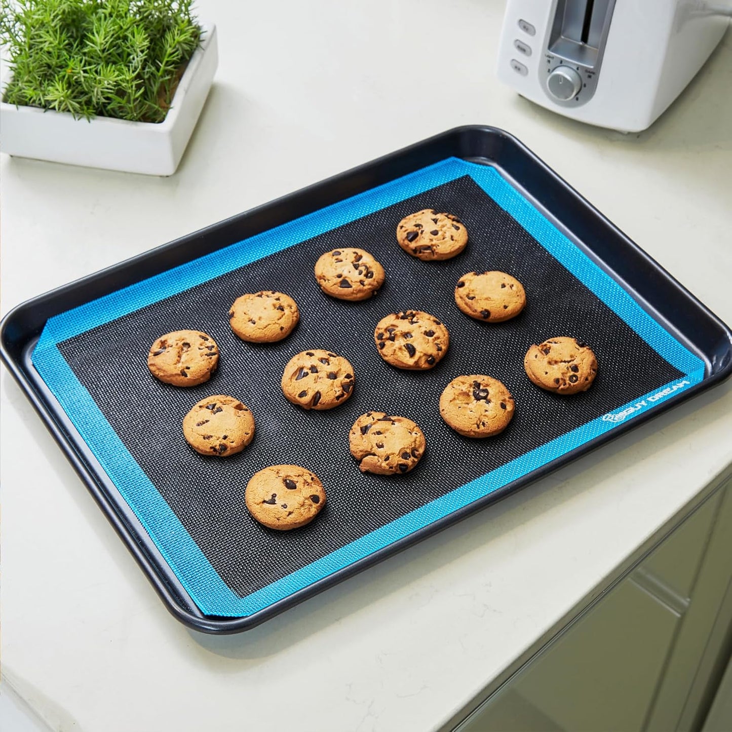 2PCs GUY DREAM Perforated Silicone Baking Mat 11-4/5" x 15-3/4" - 1 Piece Choux Mat for Baking Cookie- Steaming Mesh For Half Size Cooking Sheet - Non-Stick Reusable Oven Liner