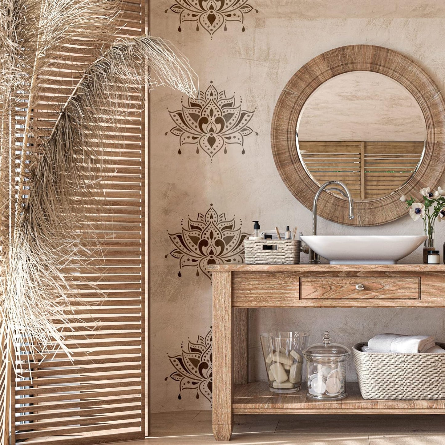 NAKLEO Painting Stencil for Crafts A3 11.8” x 16.5”, Indian Lotus Flower Pattern, Reusable Plastic DIY & Scrapbooking Drawing Template, Decoupage Art Home Decor, Wall Wood Fabric Furniture