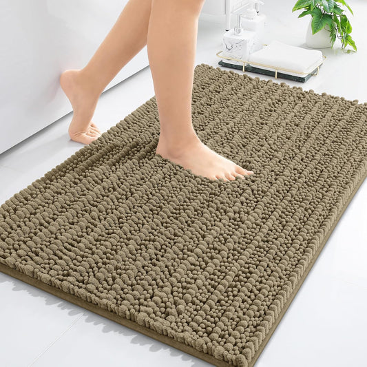 Arotive Luxury Chenille Bathroom Rug Mat, Extra Soft Thick Absorbent Shaggy Bath Rugs, Non-Slip Machine Wash Dry, Plush Bath Mats for Bathroom, Shower and Tub, 24x16, Camel