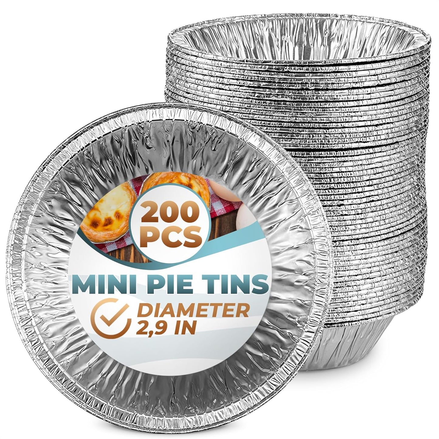 Mini Pie Tins 2.9 Inch - 200 Pack Disposable Aluminum Foil Pie Pans | Durable, Lightweight & Stackable for Oven & Freezer | Great for Tarts, Baking, Meal Prep, Catering, Takeout, Parties, and Desserts