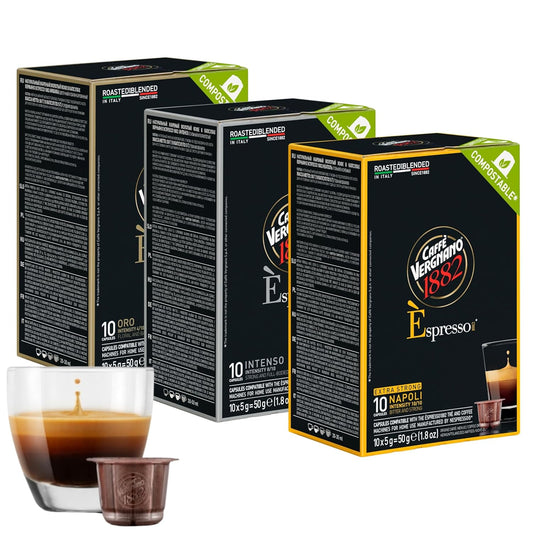 Caffe' Vergnano Medium Roast Espresso Bundle - Original Line Machine Compatible Arabica Robusta Italian Coffee For Nespresso Coffee Machines, Oro, Intenso, Napoli - 10 of Each Flavor (30 Capsules)