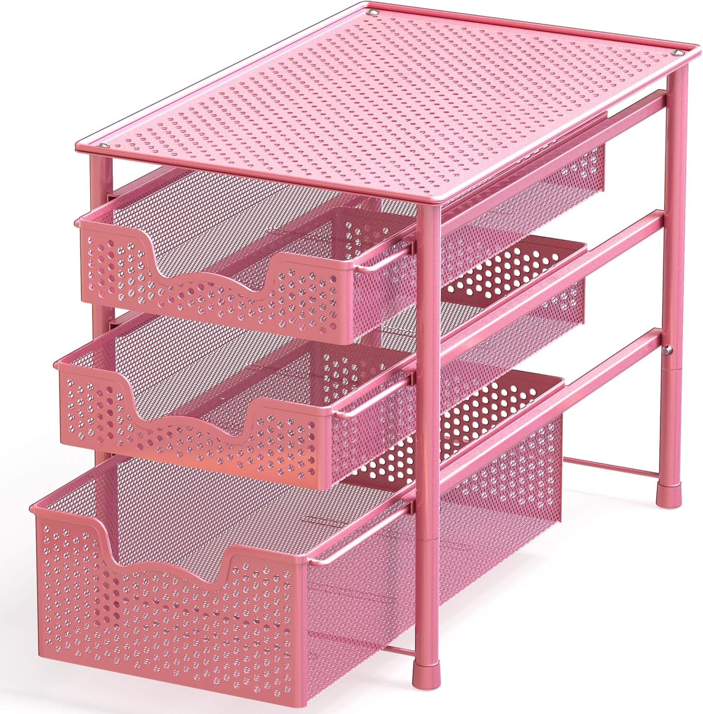 Simple Houseware Stackable 3 Tier Sliding Basket Organizer Drawer, Pink