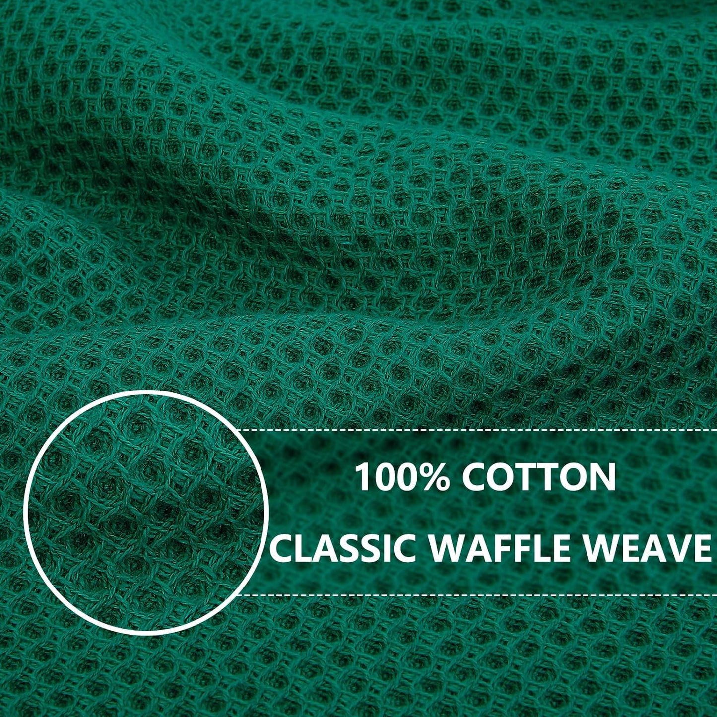 Homaxy 100% Cotton Waffle Weave Kitchen Dish Towels, Ultra Soft Absorbent Quick Drying Cleaning Towel, 13 x 28 Inches, 4-Pack, Dark Green