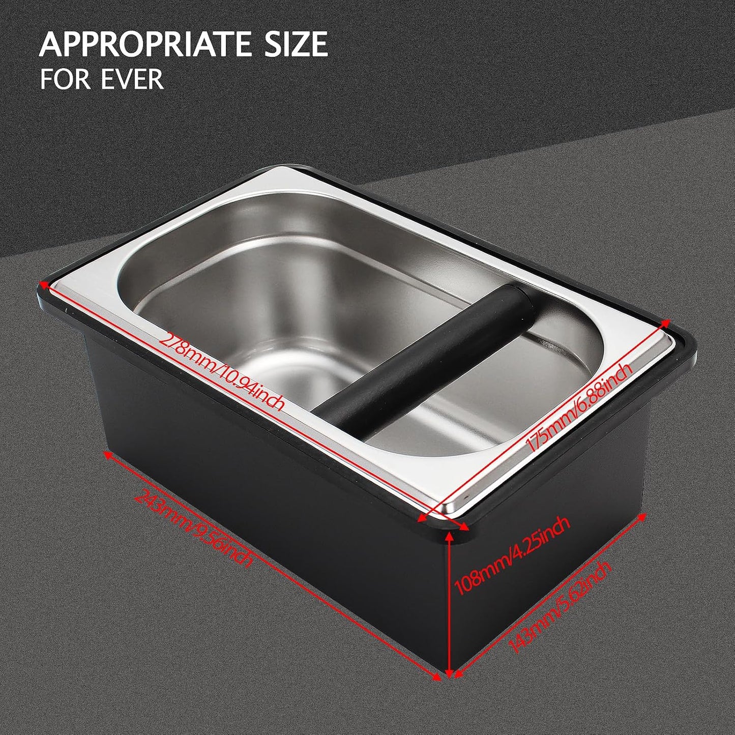 Espresso Knock Box,Stainless Steel Coffee Pucks Container, with Steel Holder and Noise Reduction Rubber Ring (10.94 x 6.88 x 4.25 inch)