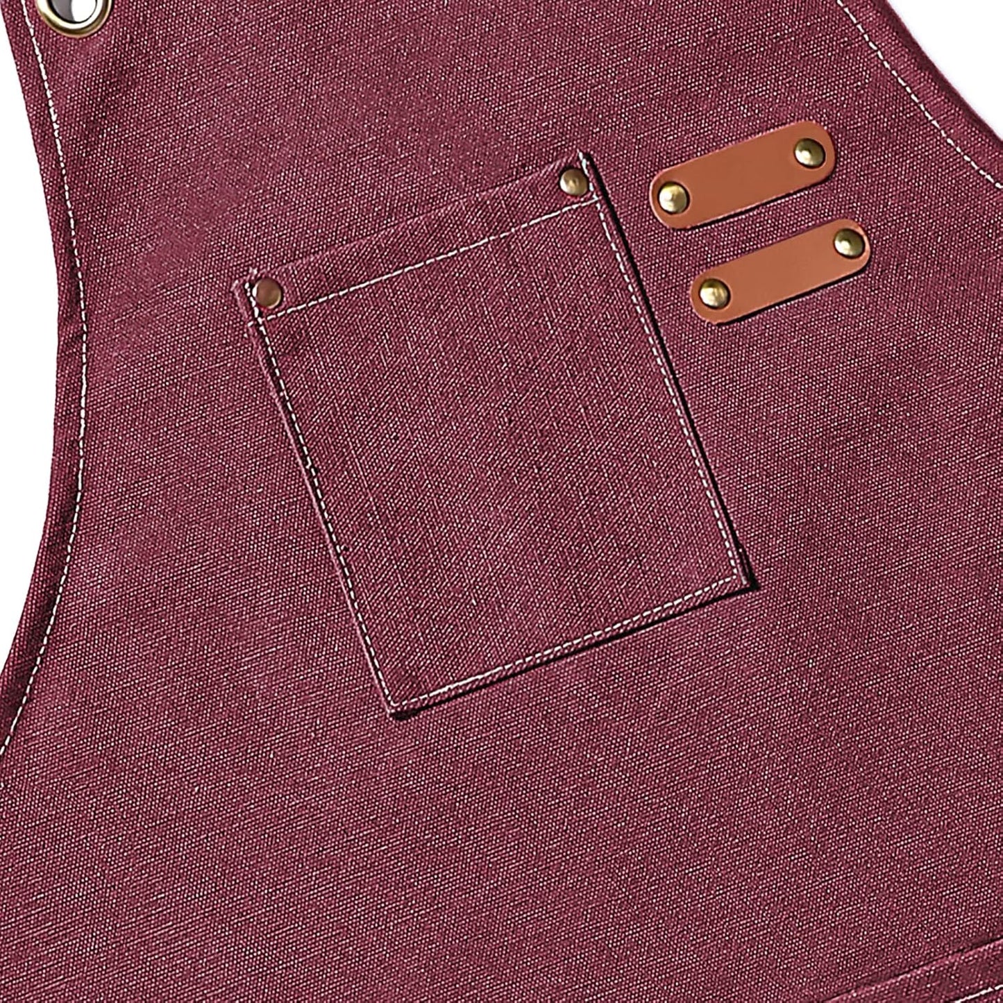 AFUN Chef Aprons for Men Women with Large Pockets, Cotton Canvas Cross Back Heavy Duty Adjustable Work Apron, Size M to XXL(Darkred)