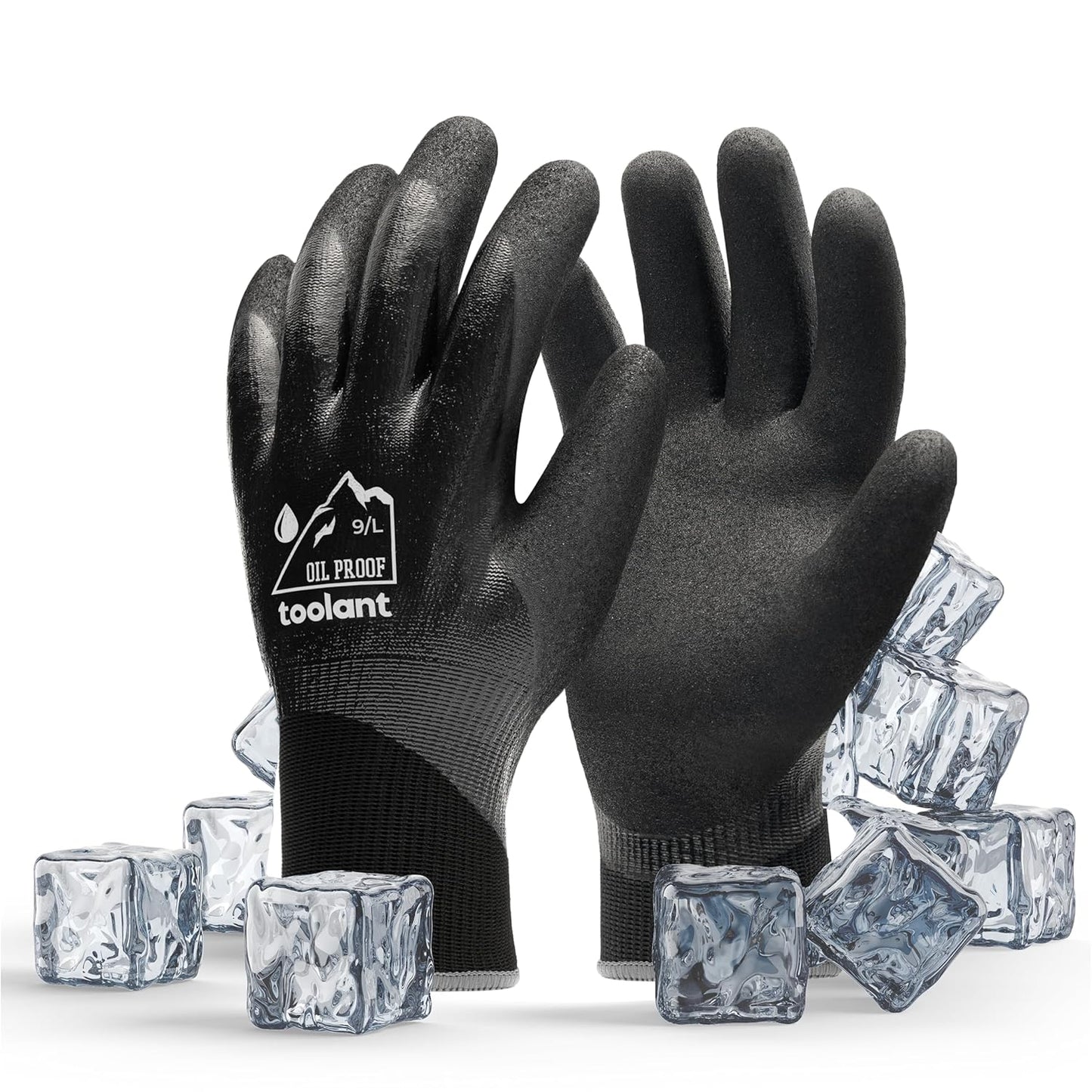 Waterproof Gloves for Men and Women, Freezer Gloves with Grip, Double Nitrile Dipped for Extreme Oil Repellent, for Construction, Mechanics, Mining, Plumbing, Black, Large
