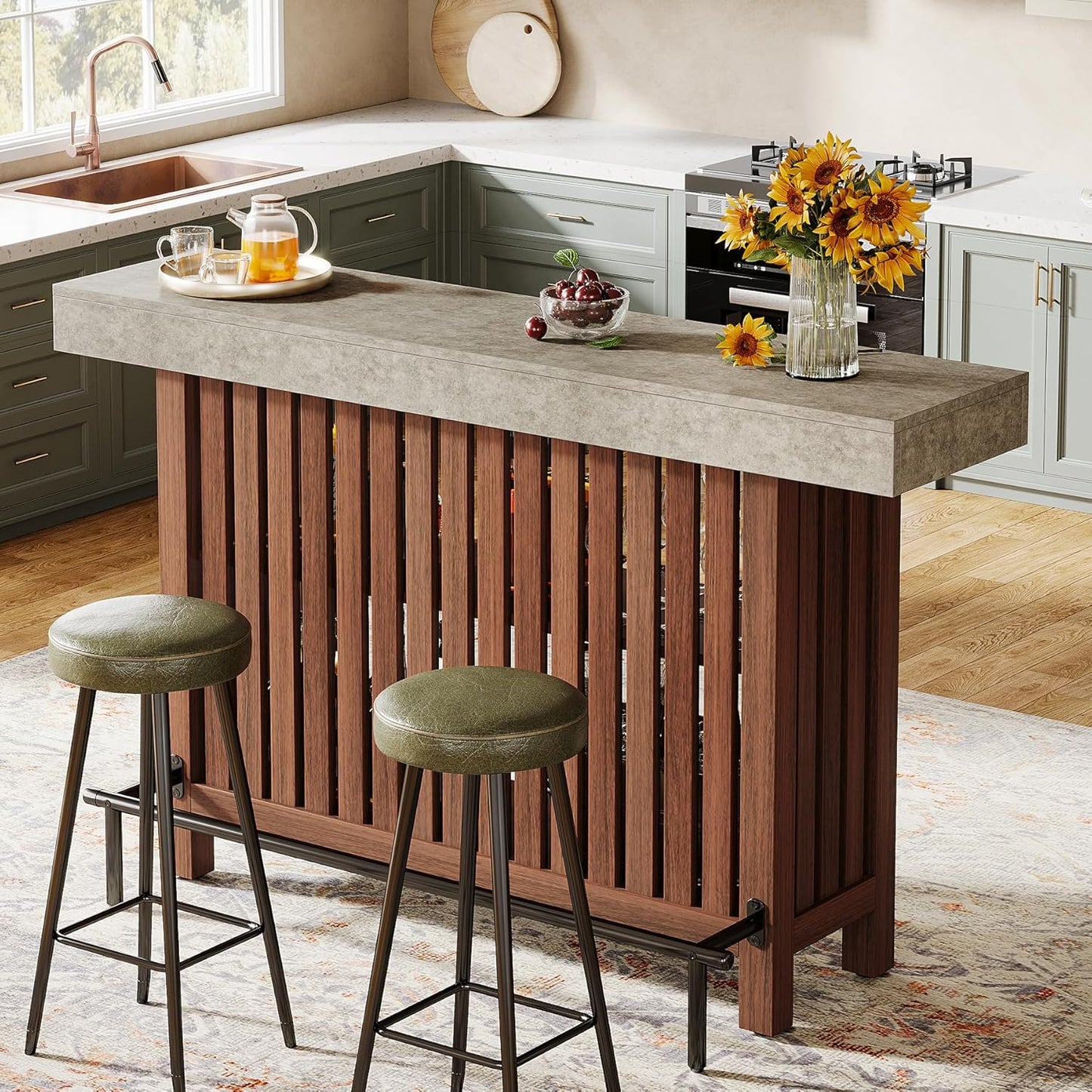 Tribesigns 63-Inch Large Home Bar Unit, 2-Tier Kitchen Island Mini Bar Height Pub Table with Footrest, Modern Coffee Bar Cabinet for Dining Room, Bistro, Living Room