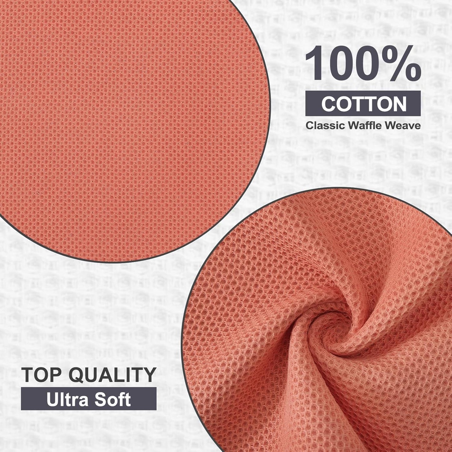 Kitinjoy 100% Cotton Kitchen Dish Cloths, 6 Pack Waffle Weave Ultra Soft Absorbent Dish Towels for Drying Dishes Quick Drying Kitchen Towels Dish Rags, 12 X 12 Inches, Coral
