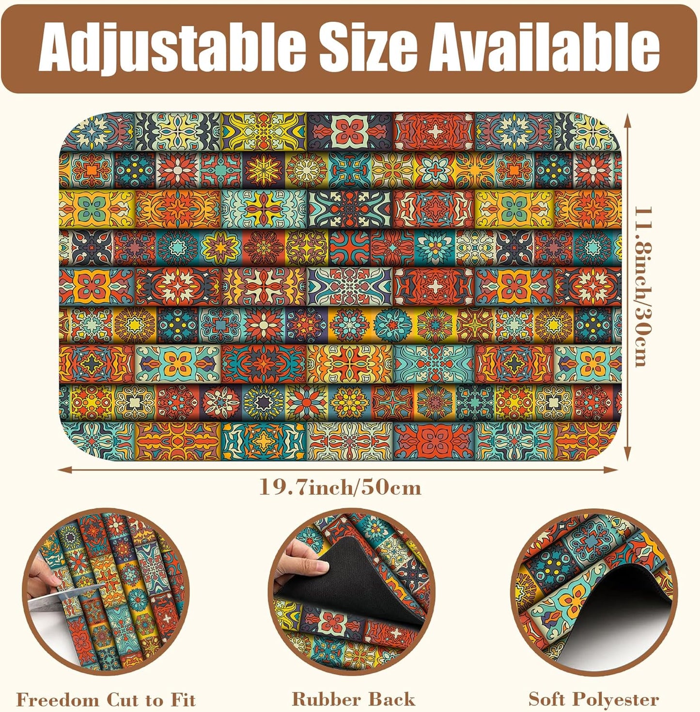 Boho Dish Drying Mat Colorful Mandala Flower Coffee Bar Mat for Countertop Absorbent Rubber Backed Hide Stain Dish Drainer Rack Pad Coffee Pot Espresso Machine Cafe Table Decoration 11.8 x 19.7 Inch