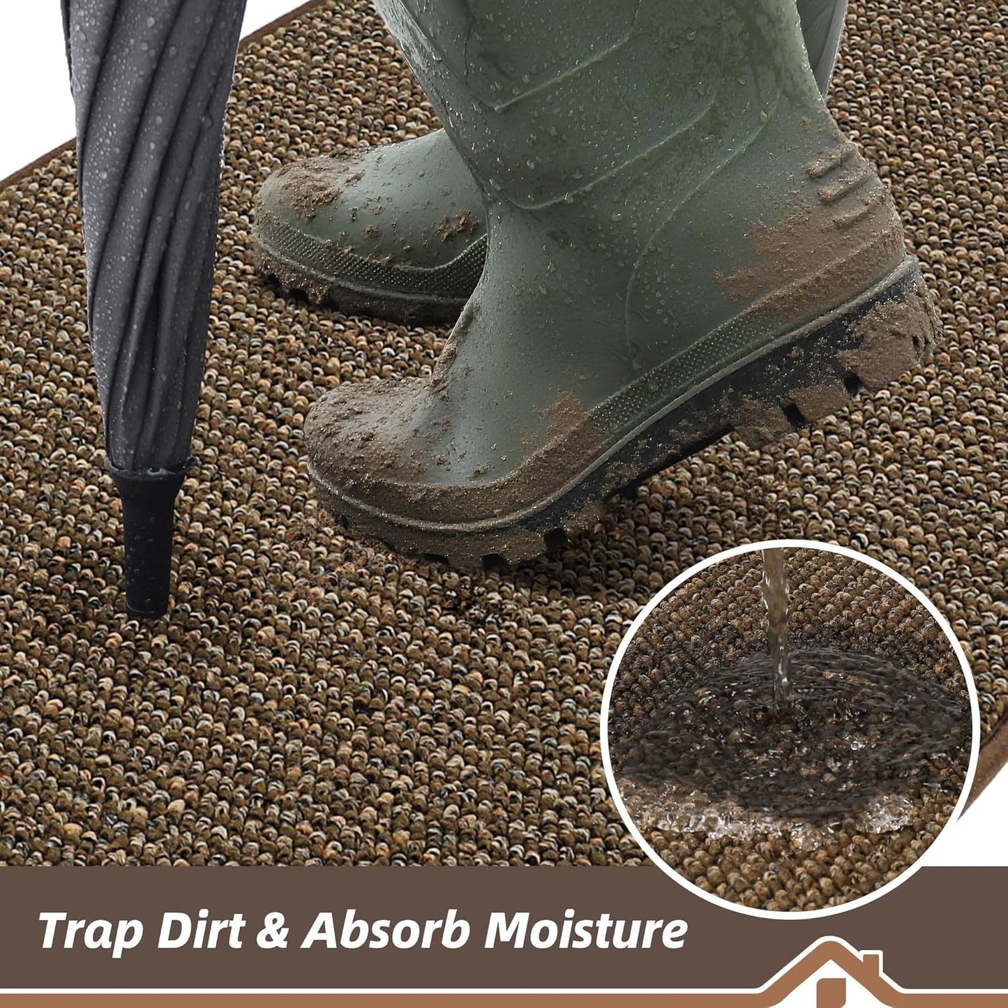 BEQHAUSE Dirt Trapper Door Mat 24" x 36", Non-Slip Washable Doormats Entrance Mat, Dirt Resistant and Absorbent Welcome Mat, Low Profile Floor Mats for Front Back Door and Entryway, Brown