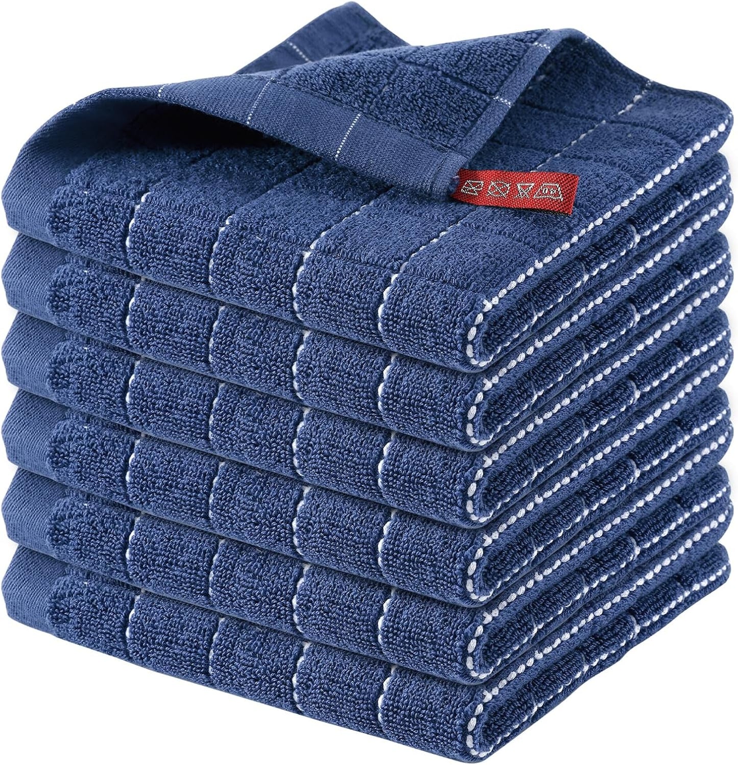 Homaxy 100% Cotton Terry Kitchen Dish Cloths, Ultra Soft and Absorbent Dish Towels for Kitchen, Suitable for Drying and Washing Dishes, 6 Pack, 12 x 12 Inches, Navy Blue