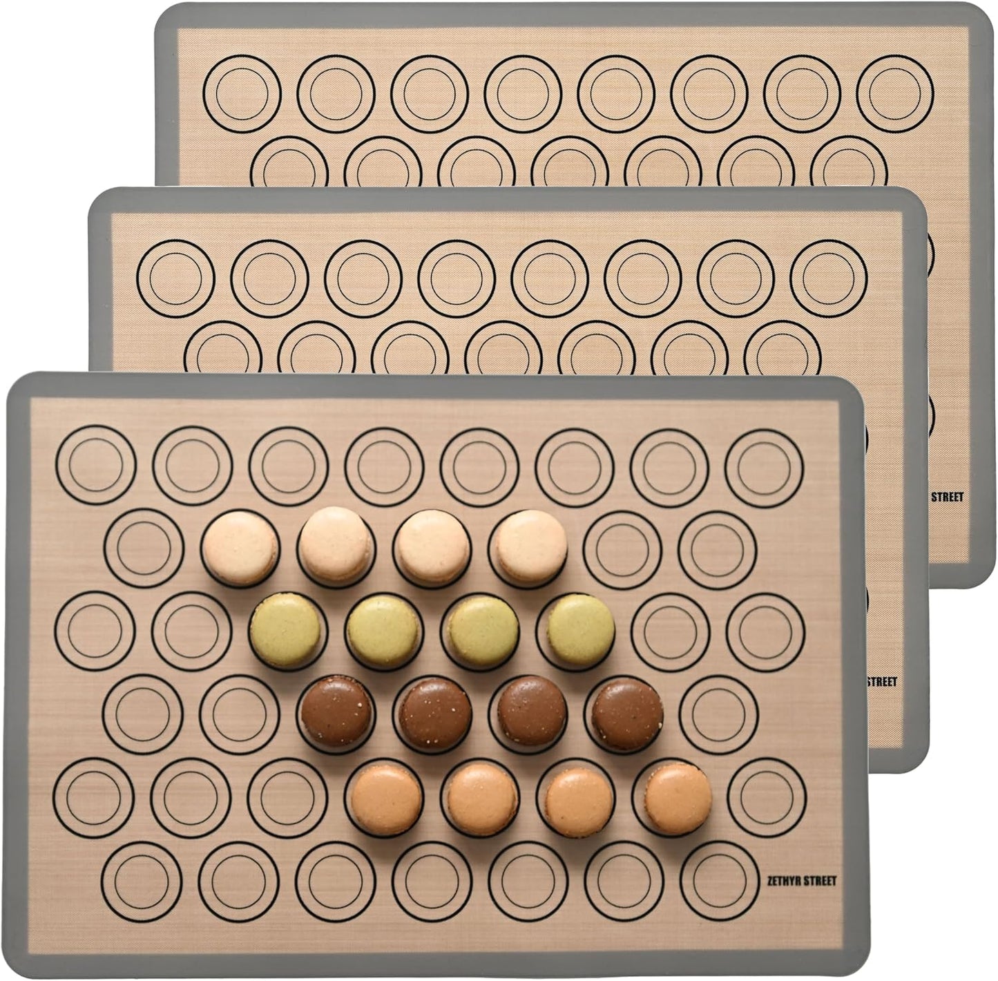 Macaron Silicone Baking Mats - Non-Stick Macaron Mat for Easy Baking | Heat Resistant & Dishwasher Safe Macaron Baking Mat | Reusable & Eco-Friendly, 3/4 Sheet Size - Pack of 3 - For Macarons And More