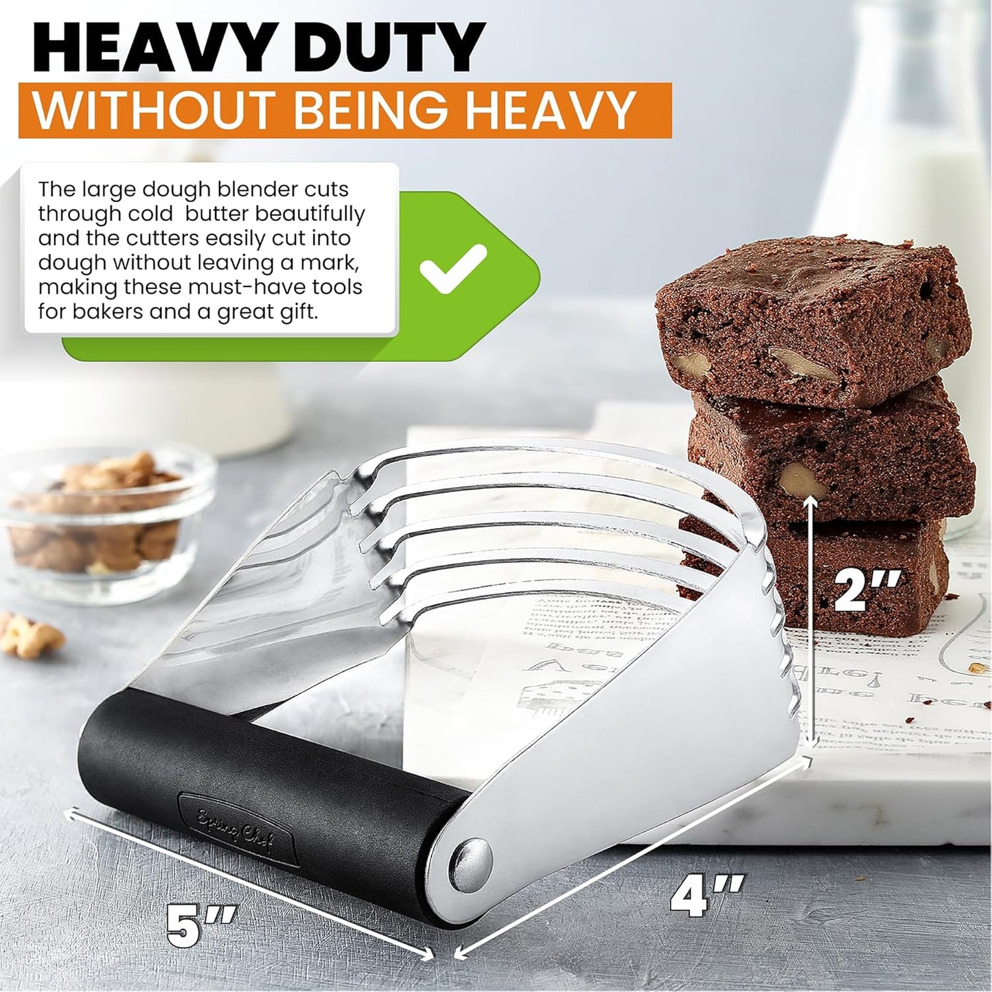 Spring Chef Large Dough Blender & Biscuit Cutter Set, Heavy Duty Stainless Steel Professional Pastry Cutter, Soft Grip, Black