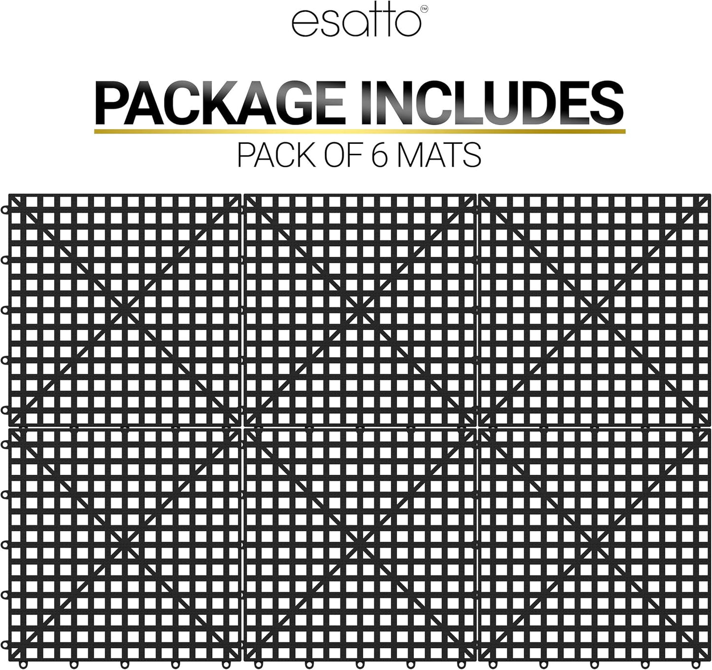 Esatto 12 Pack Interlocking Shelf Mats 12″, Black – for Spills, Clean Bars, Stain Protection, and an Anti-Slip Surface