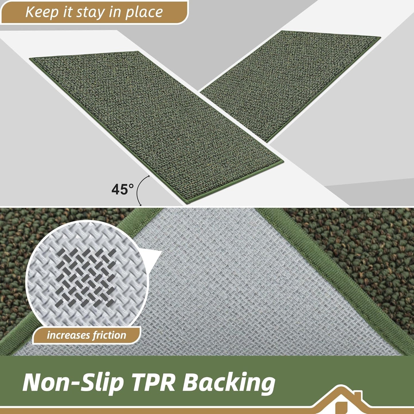 BEQHAUSE Dirt Trapper Door Mat 24" x 60", Non-Slip Washable Doormats Entrance Mat, Dirt Resistant and Absorbent Welcome Mat, Low Profile Floor Mats for Front Back Door and Entryway, Green