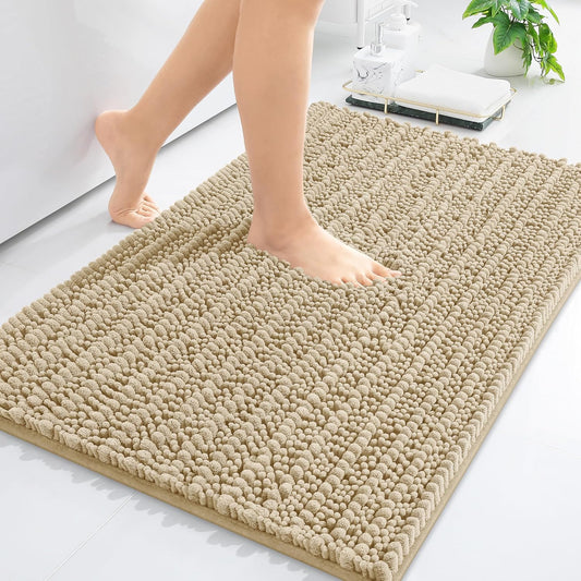 Arotive Luxury Chenille Bathroom Rug Mat, Extra Soft Thick Absorbent Shaggy Bath Rugs, Non-Slip Machine Wash Dry, Plush Bath Mats for Bathroom, Shower and Tub, 36x24, Beige
