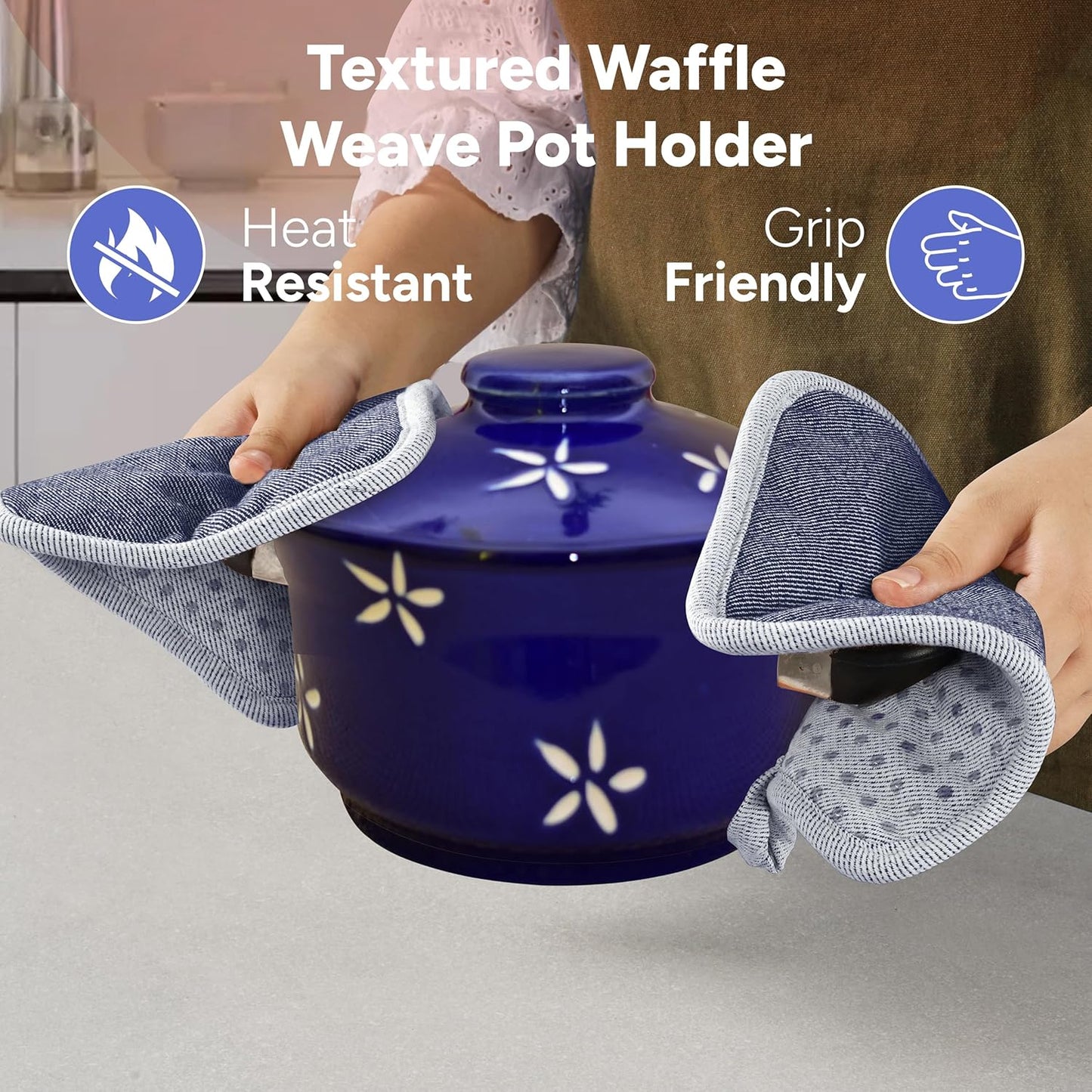 Casa Platino Silicone Oven Mitts & Potholders, 4-Piece – Pot Holders and Oven Mitts for BBQ & Baking, Oven Mitt for Kitchen & Microwave – Heat Resistant Up to 500°F, Durable & Flexible – Indigo