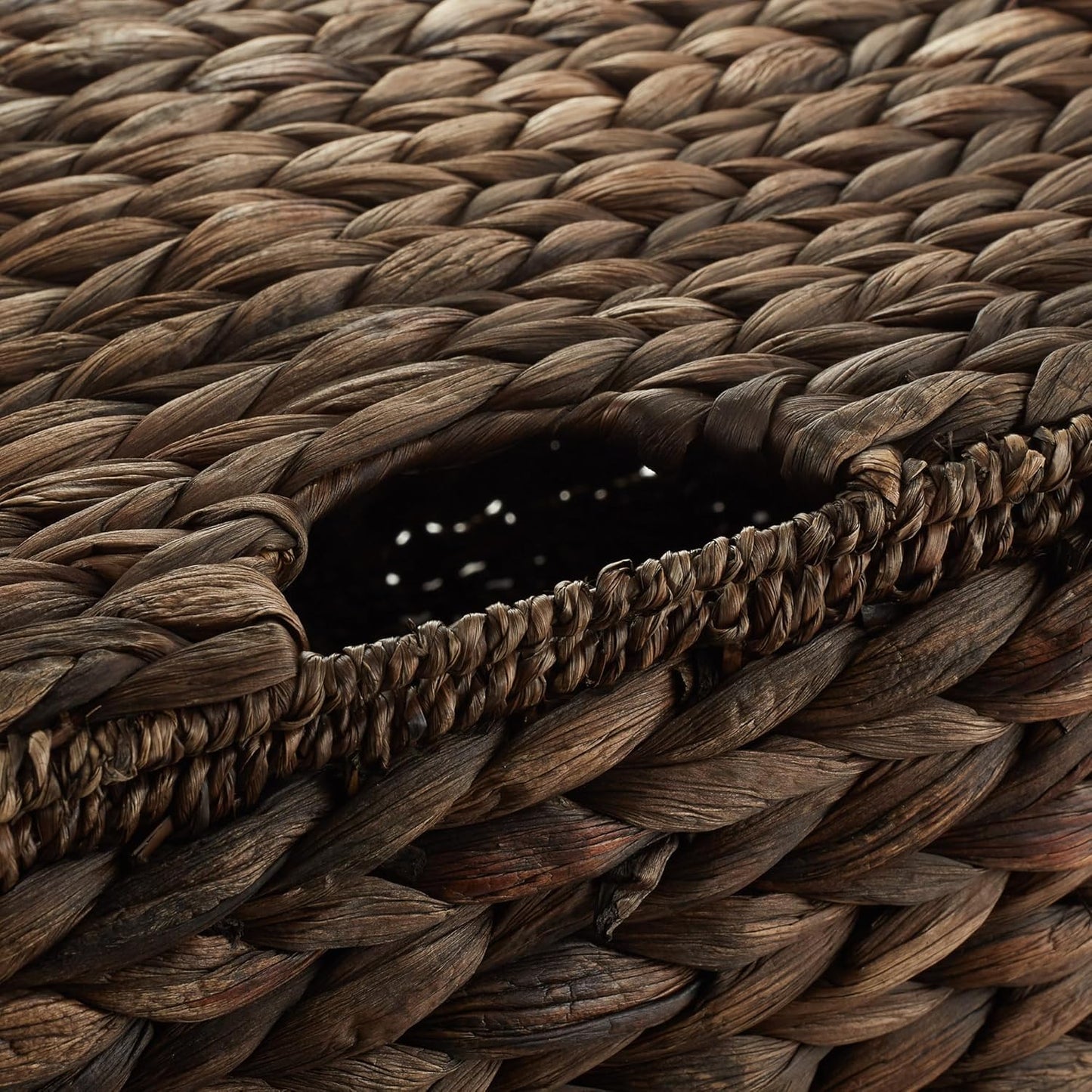 Casafield Set of 3 Water Hyacinth Rectangular Storage Baskets with Lids (Espresso - Small/Medium/Large) for Bedroom, Bathroom, Laundry, Home Office