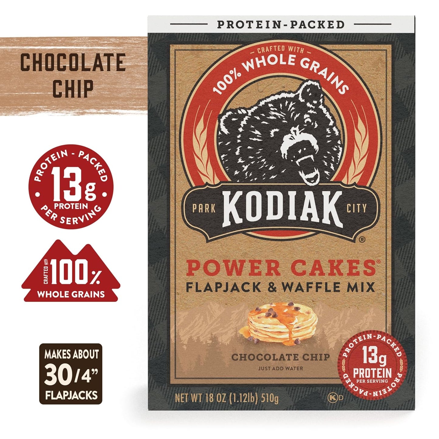 Kodiak Cakes Power Cakes, Pancake & Waffle Mix, Chocolate Chip, High Protein,100% Whole Grains (Pack of 6)