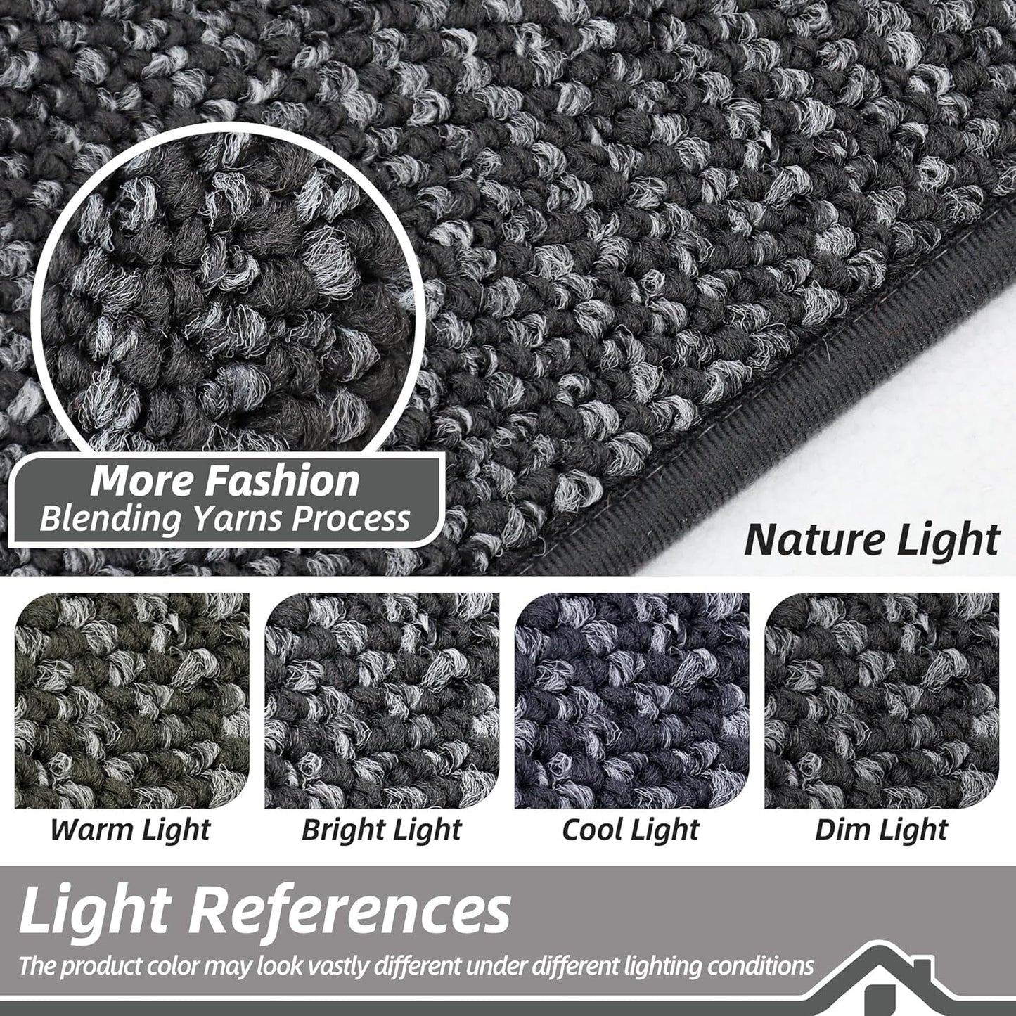 BEQHAUSE Dirt Trapper Door Mat 20" x 48", Non-Slip Washable Doormats Entrance Mat, Dirt Resistant and Absorbent Welcome Mat, Low Profile Floor Mats for Front Back Door and Entryway, Charcoal
